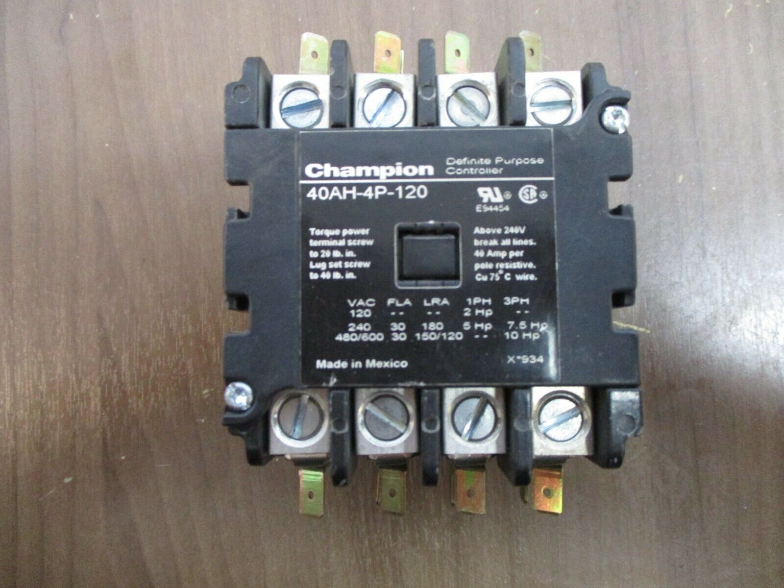 Champion Definite Purpose Contactor 40AH-4P-120 120V Coil 30A 600V Used