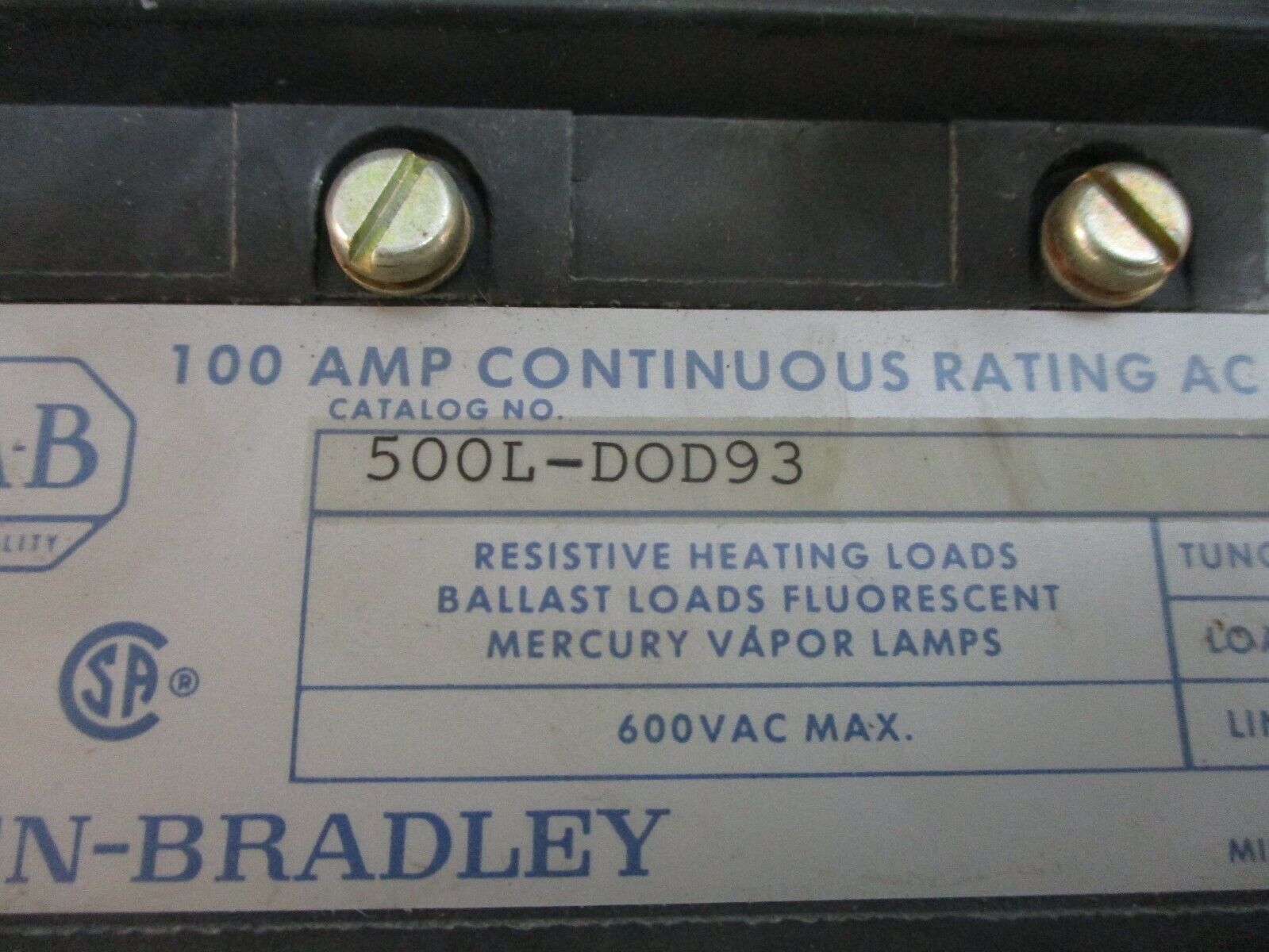 Allen-Bradley Enclosed AC Lighting Contactor 500L-DAD93 Ser. A 115-120V Coil