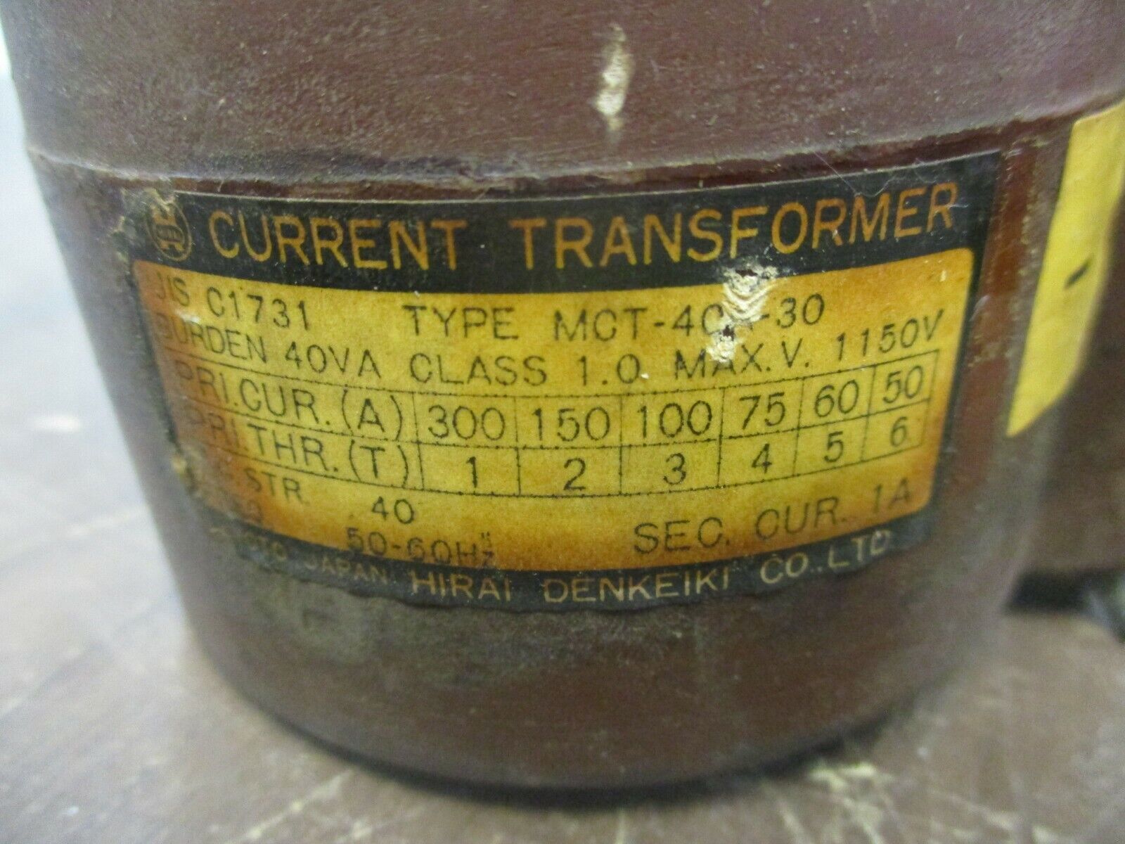 Hirai Denkeiki Current Transformer MCT-40R-30 40VA 50-300A 1150V 50-60Hz Used