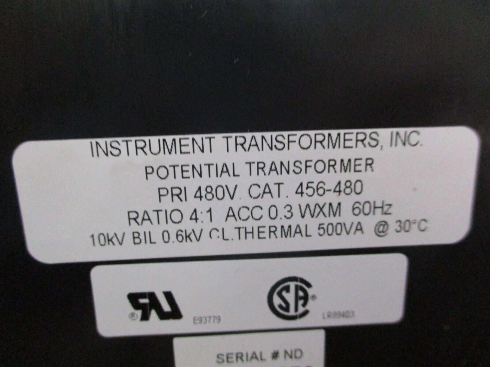 Instrument Transformers Potential Transformer 456-480 Pri: 480V Ratio 4:1 60Hz