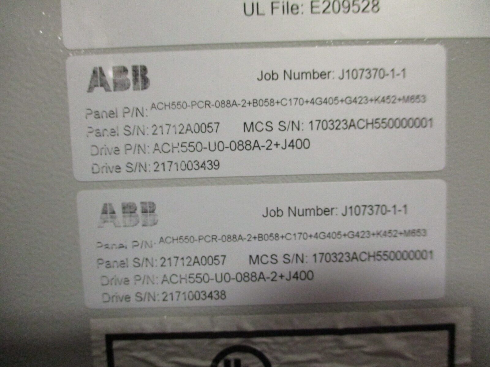 ABB Enclosed AC Drive Assembly ACH550-PCR-088A-2+B058+C170+4G405+G423+K452+M653