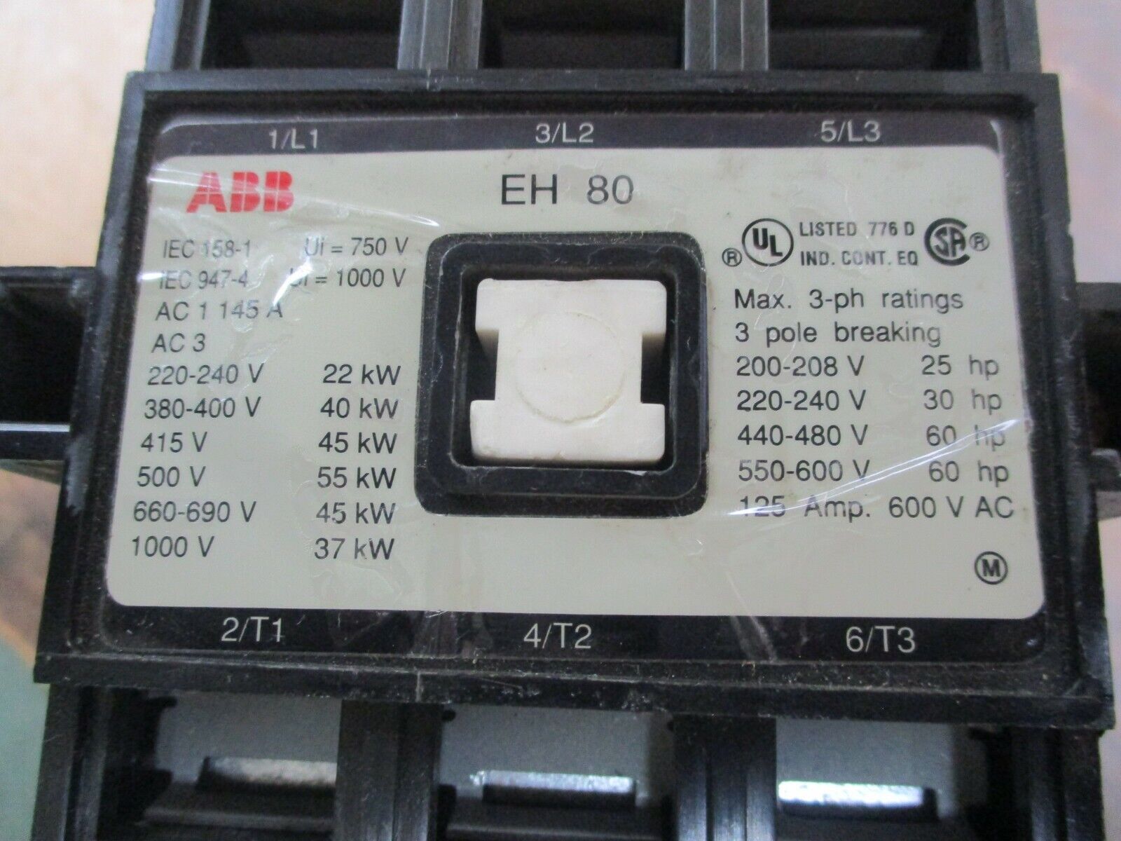 ABB Contactor EH 80 24VDC Coil 125A 600V Used