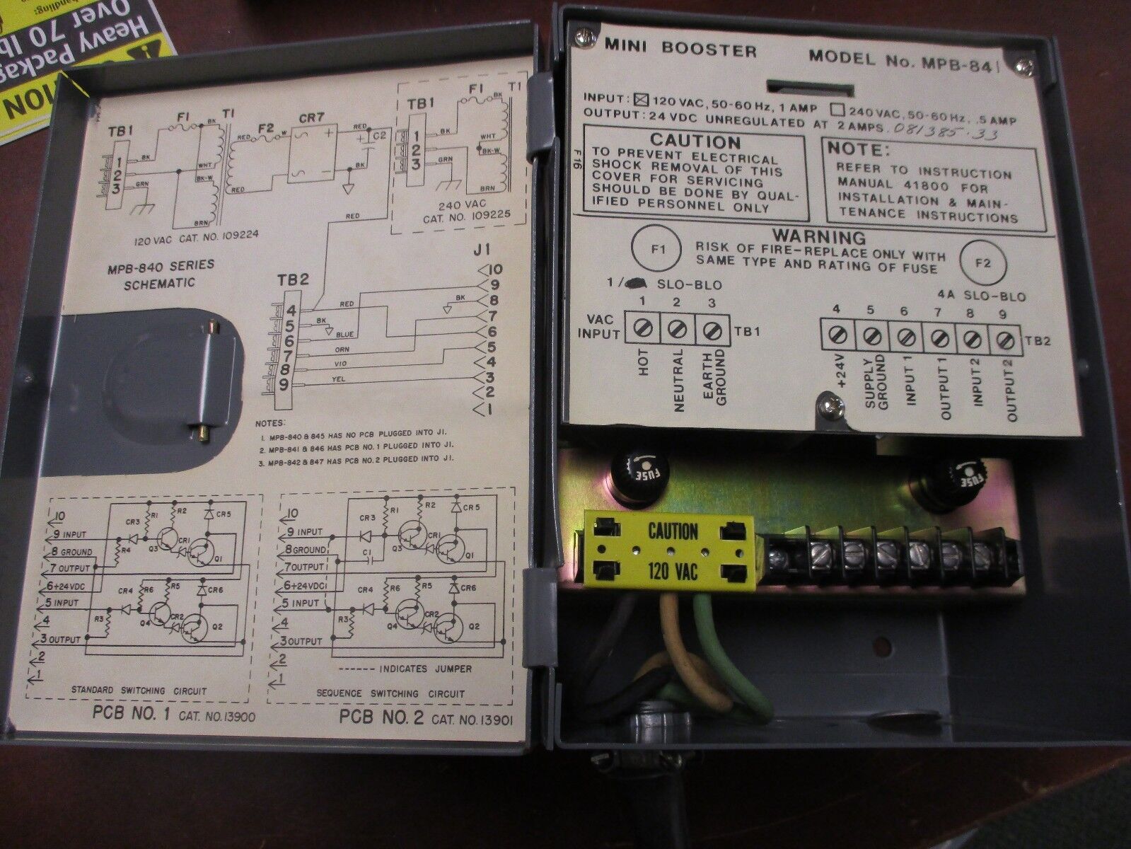 Von Duprin Mini Booster MPB-841 Input: 120VAC 50-60Hz 1A Output: 24VDC 2A Used