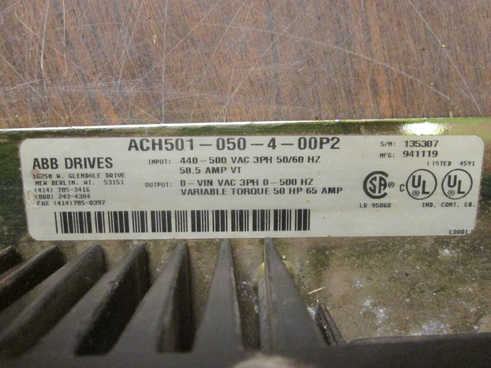 ABB ACH 500 AC Drive ACH501-050-4-00P2 50HP Used