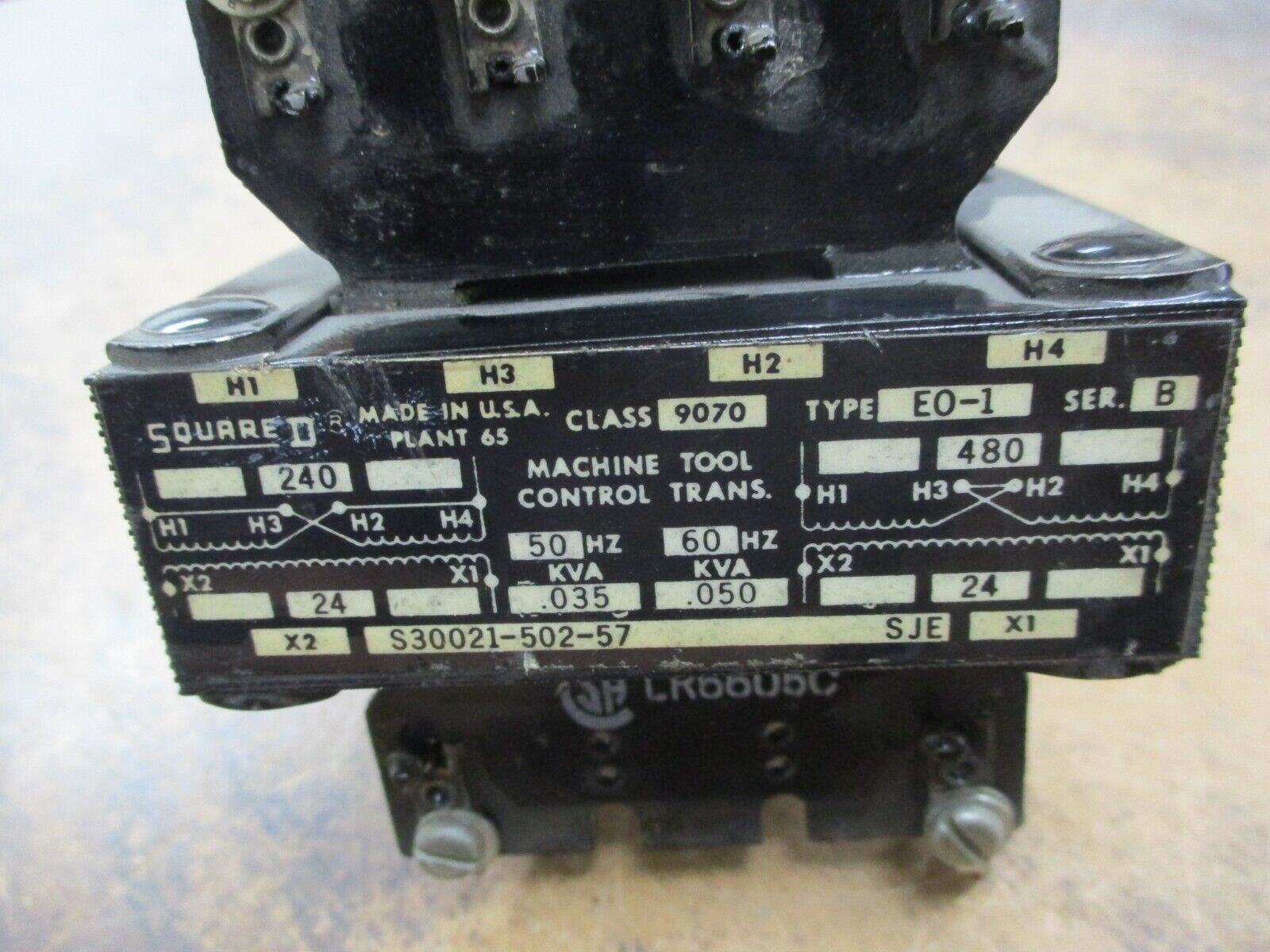 Square D Control Transformer 9070 E0-1 Ser. B 0.050KVA Pri: 480V Sec: 24V Used