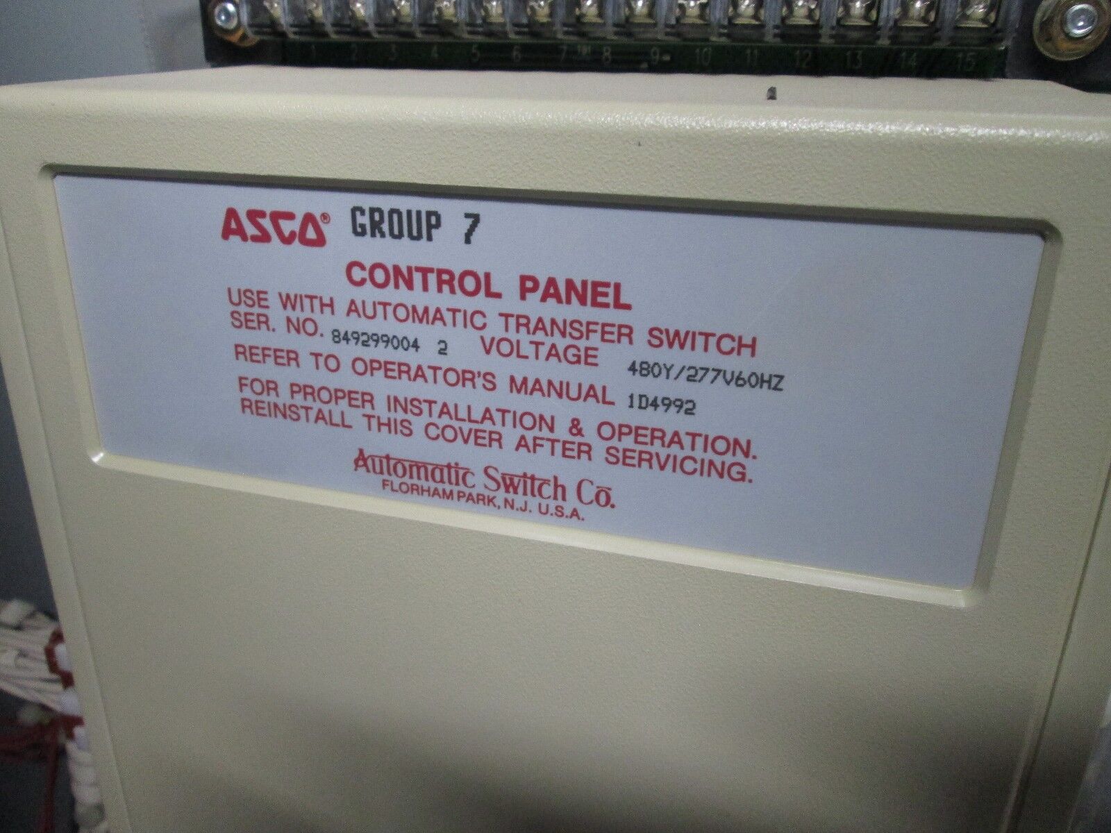 ASCO Automatic Transfer Switch F447460097XC 600A 480Y/277V 60Hz Used