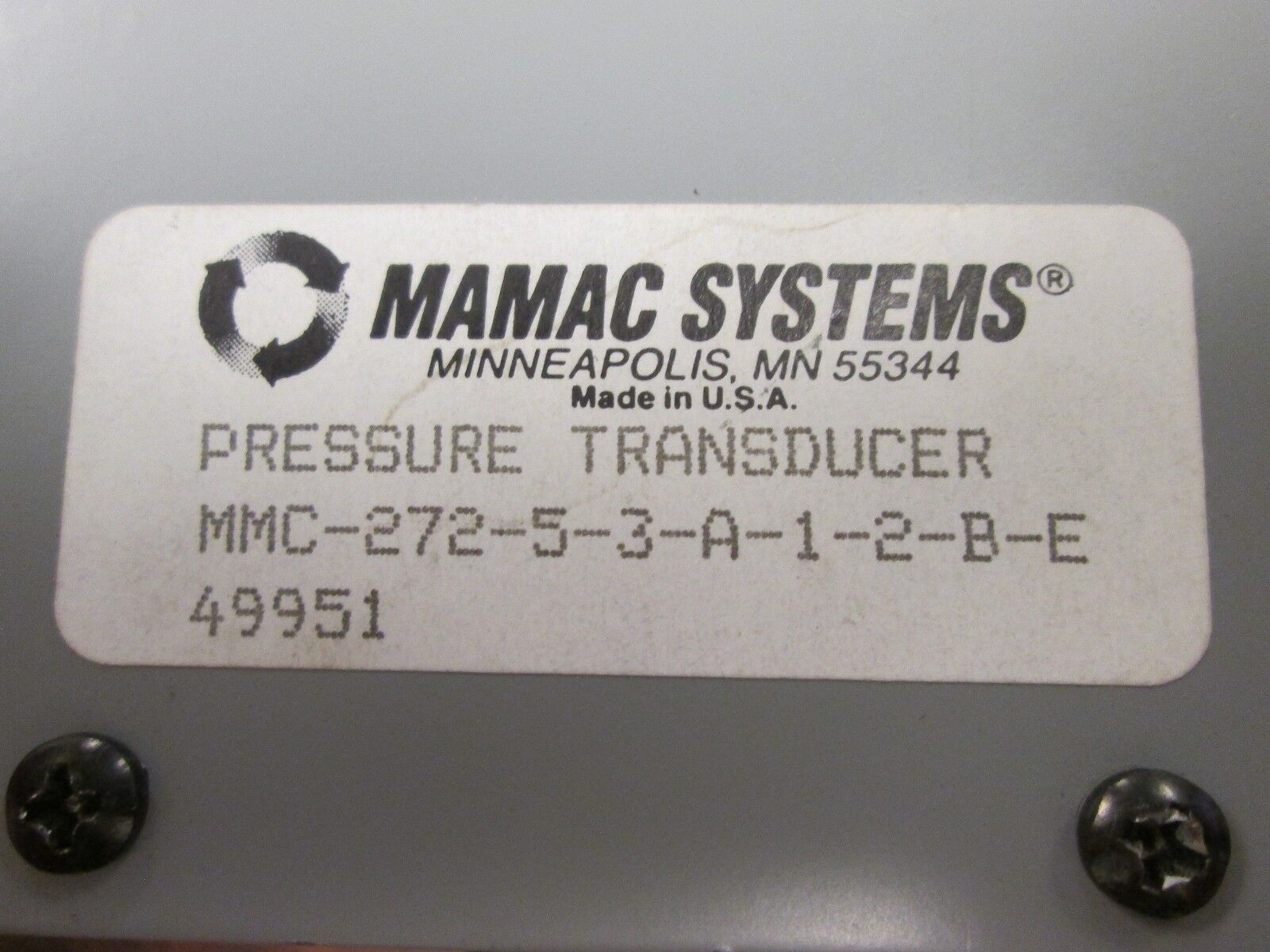 Mamac Systems Pressure Transducer MMC-272-5-3-A-1-2-B-E Used