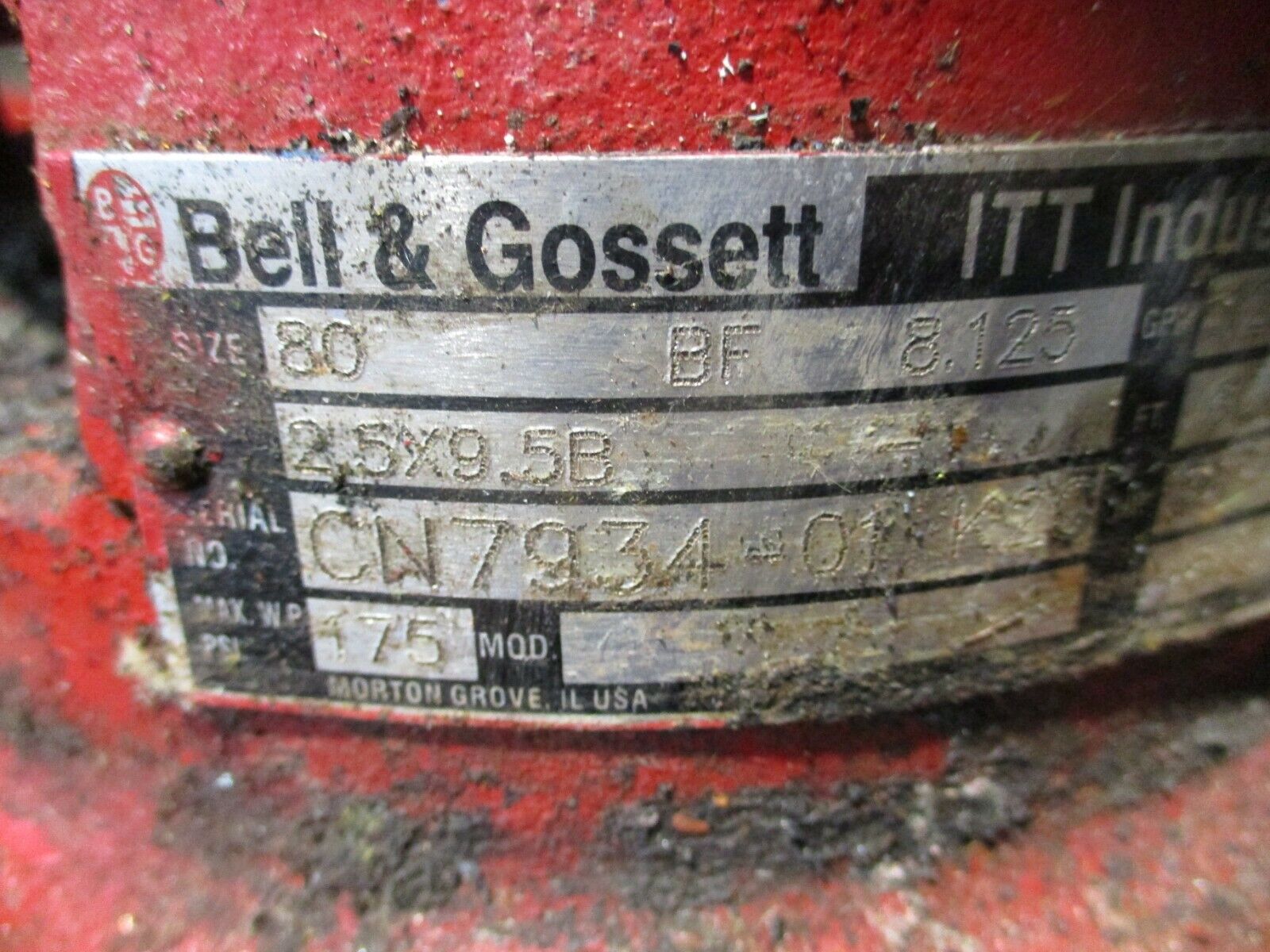 Bell & Gossett Pump 80BF8.125 2.5X9.5B 125GPM 60FT Head 5HP 1800RPM Used