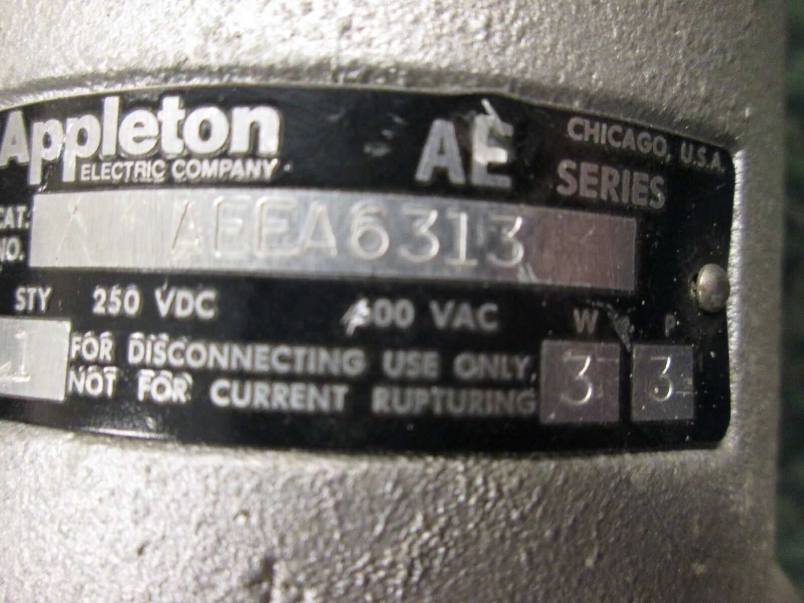 Appleton Receptacle AEEA6313 60A 600V 3W 3P Used