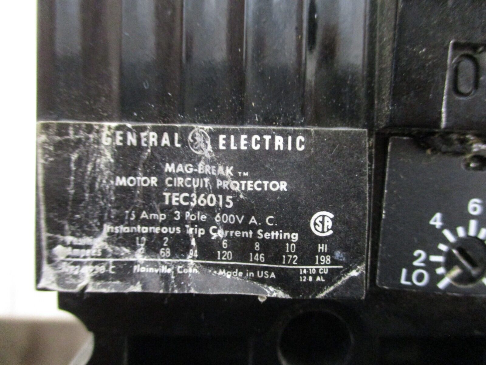 GE Mag-Break Circuit Breaker TEC36015 15A 600V 3P Used