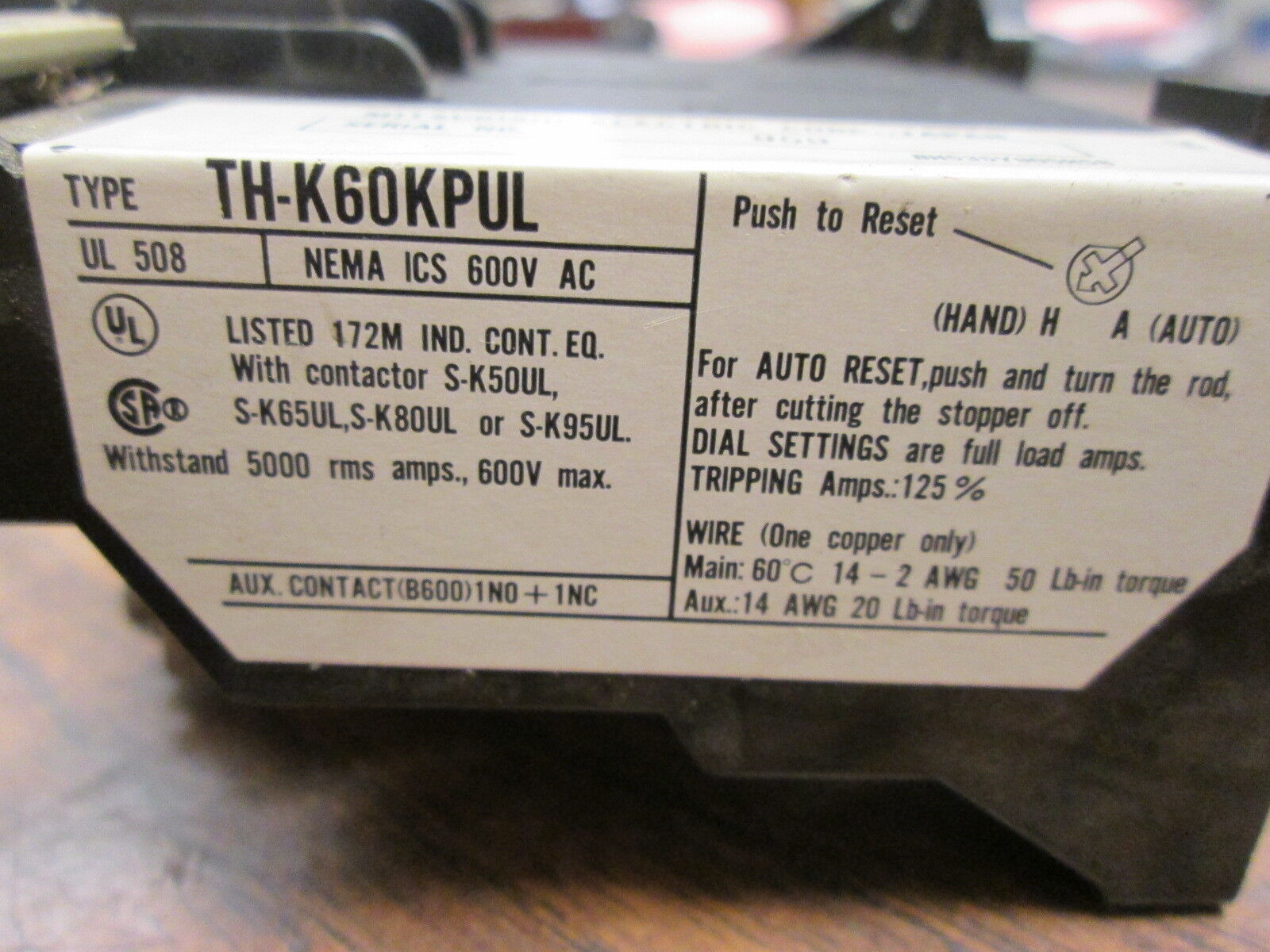 Mitsubishi Solid State Overload TH-K60KPUL Range: 24-34A 600V Used