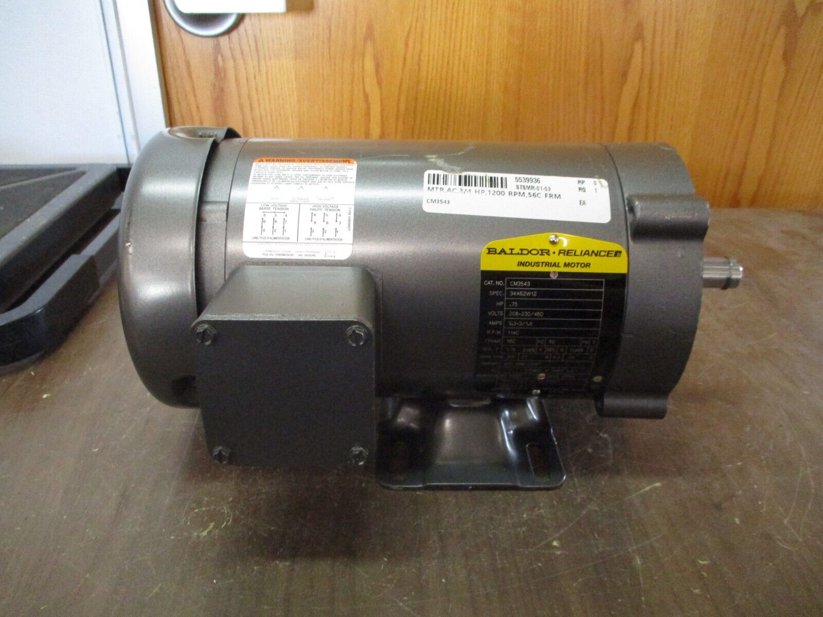 Baldor Motor CM3543 0.75HP 1200RPM 208-230/460V 3.3-3/1.5A 60Hz 3Ph New Surplus