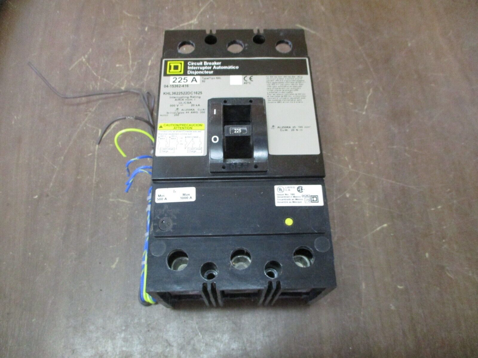 Square D Circuit Breaker KHL3622522DC1625 225A 500VDC 3P Used