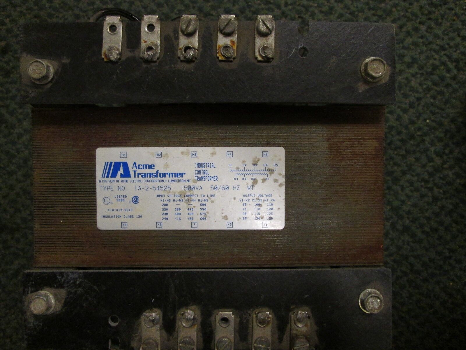 ACME Control Transformer TA-2-54525 1500VA Pri 208/240/480/600V Sec 85-130V Used