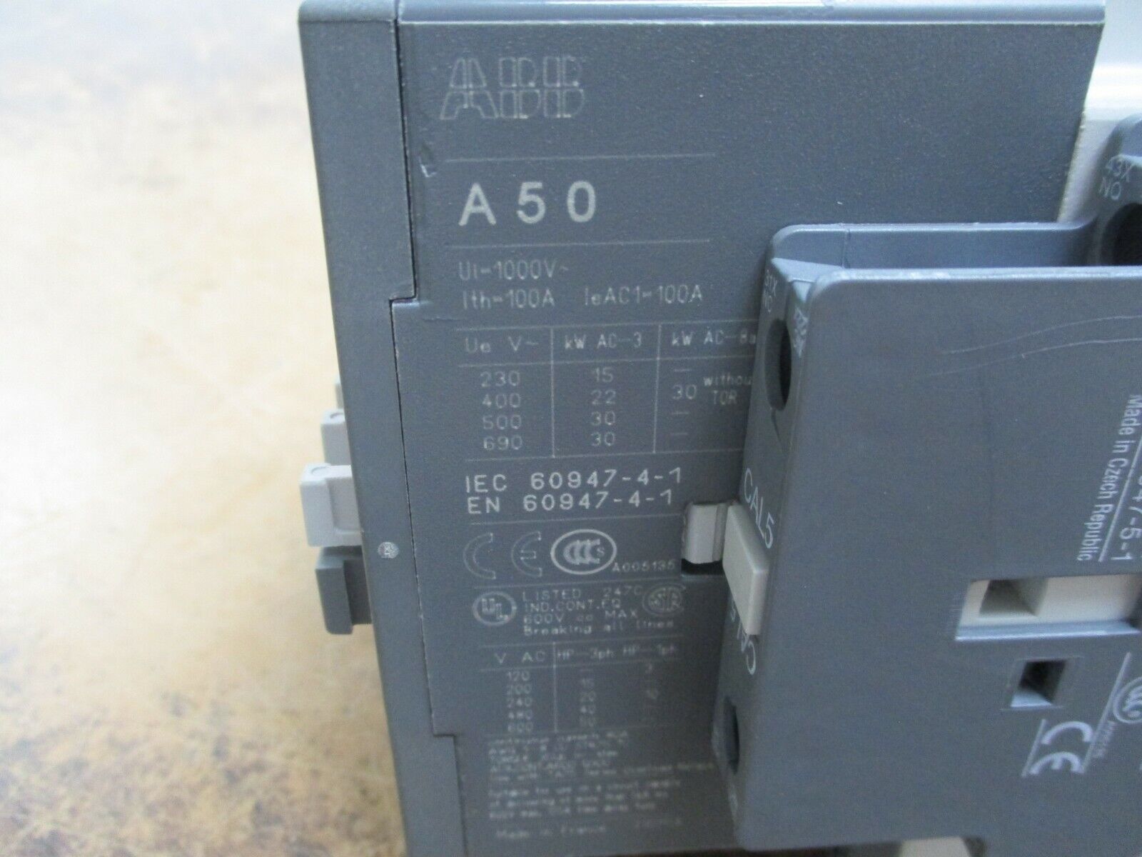 ABB Contactor A50-30 80A 600V 110-120V Coil w/ Aux Contact Used