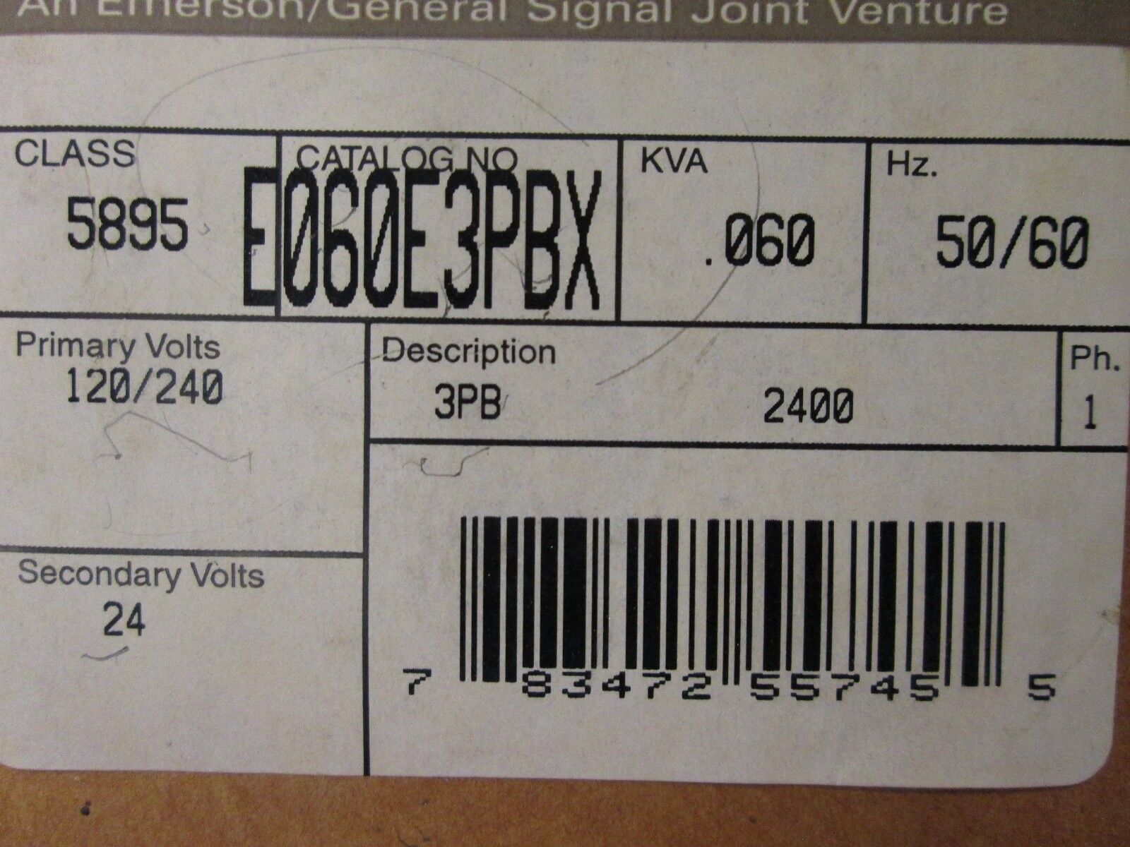 Hevi-Duty Control Transformer E060E3PBX Pri 120/240V Sec 24V .060KVA 50/60Hz