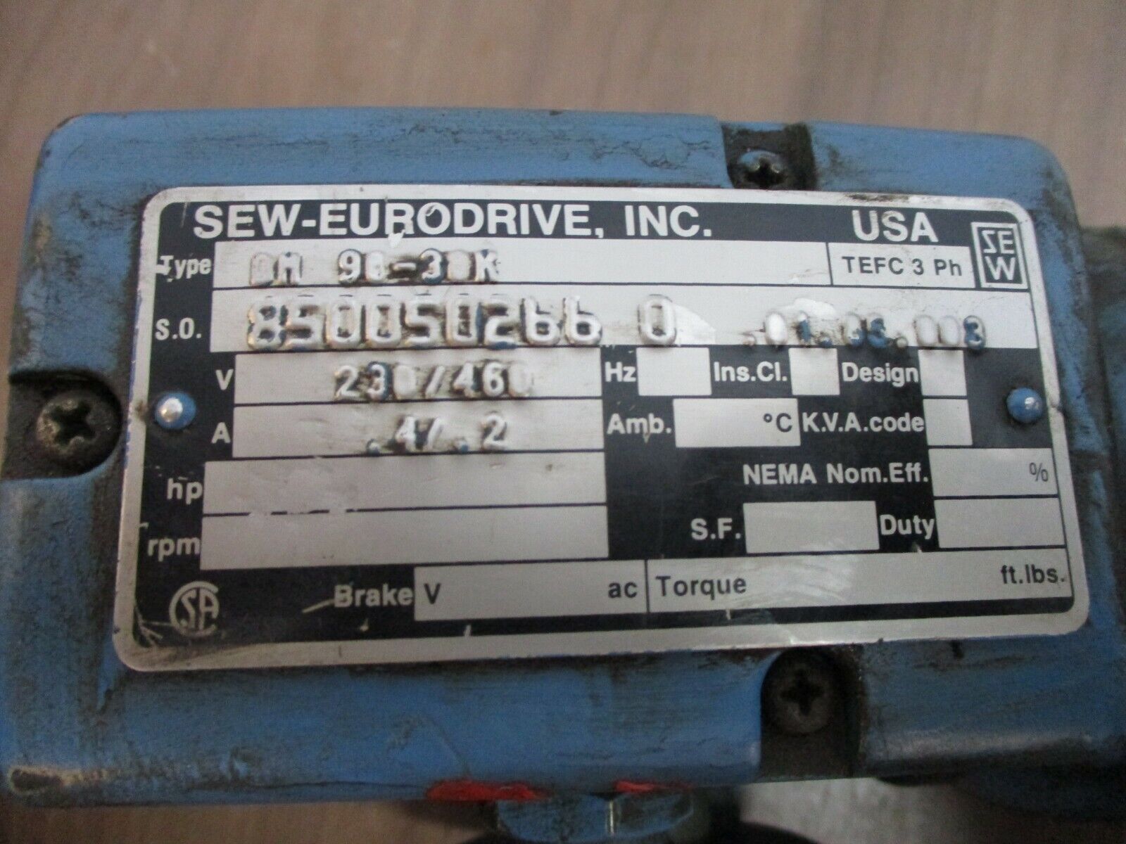 SEW-EURODRIVE Gear Motor DM 90-30K 230/460V 0.4/0.2A 3Ph Used