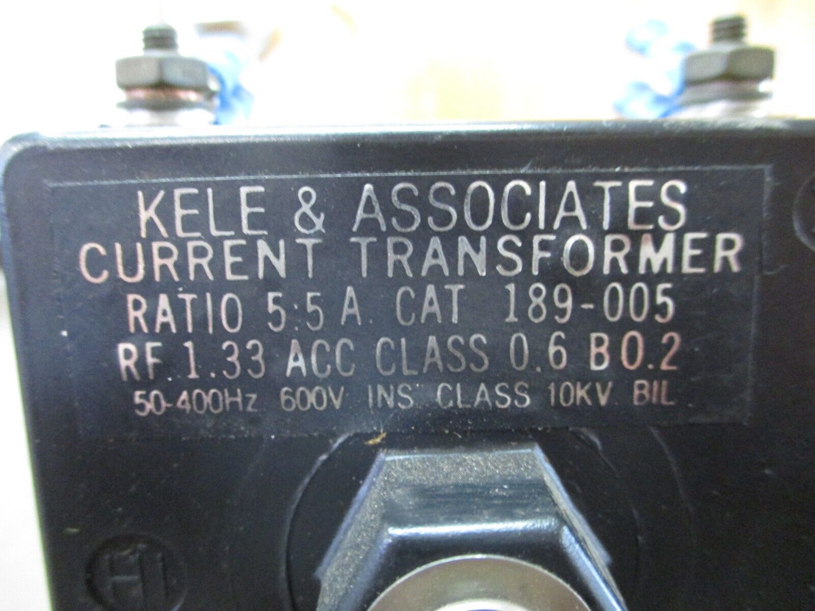 Kele & Associates Current Transformer 189-005 Ratio 5:5A 600V 50-400Hz 10kV BIL