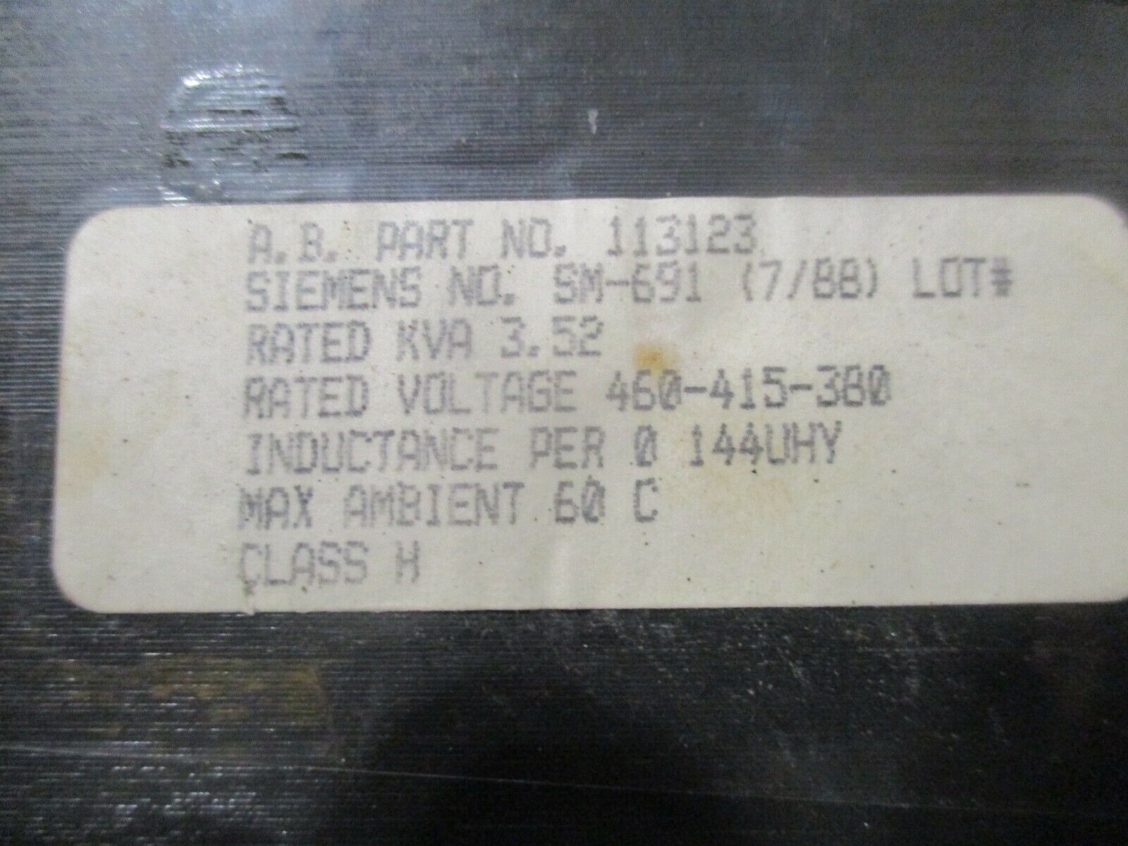 Allen-Bradley Line Reactor 113123 3.52KVA 460/415/380V Used