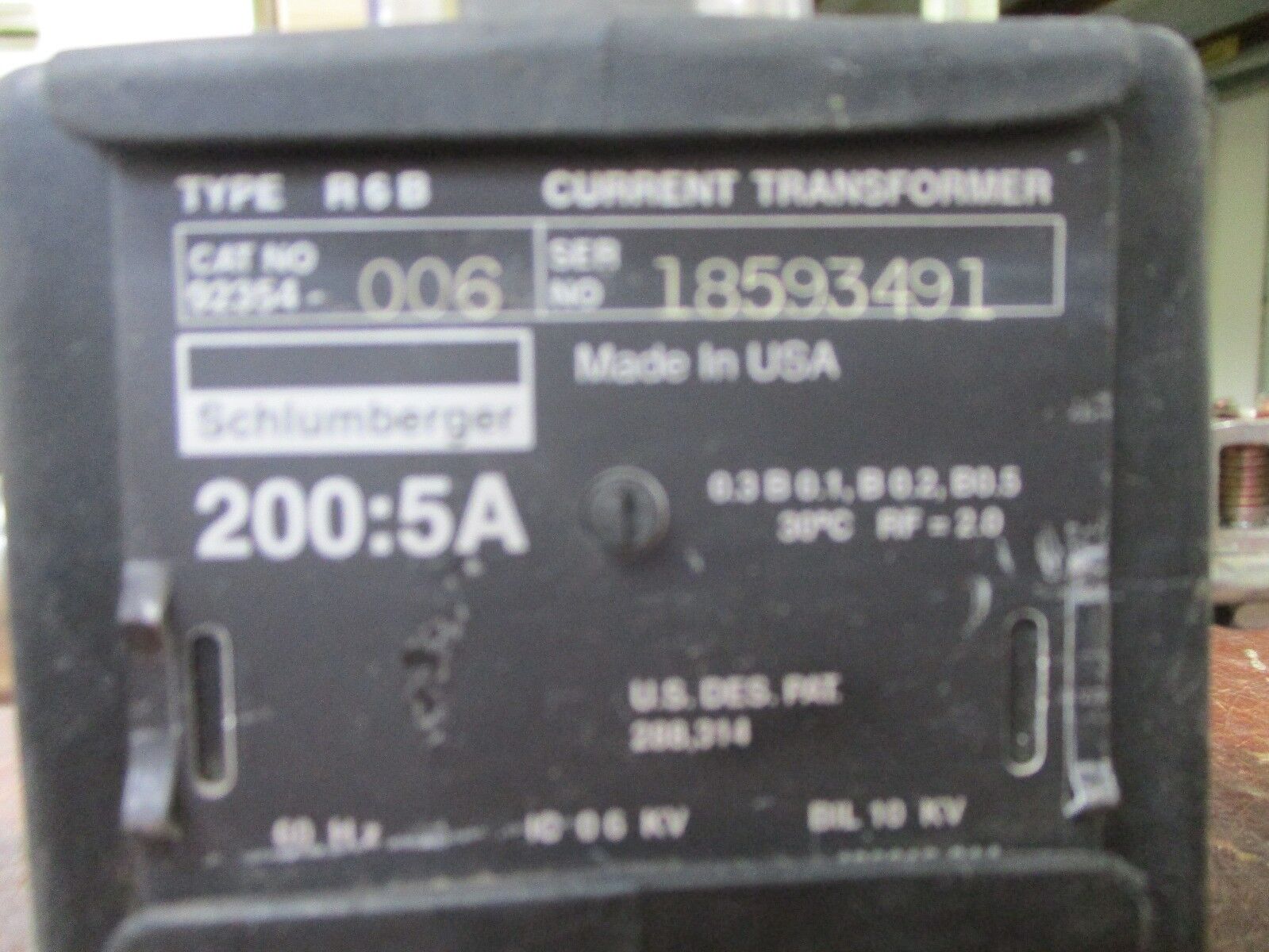 Schlumberger Type R6B Current Transformer 92354-006 Ratio 200:5A 600V 60Hz Used