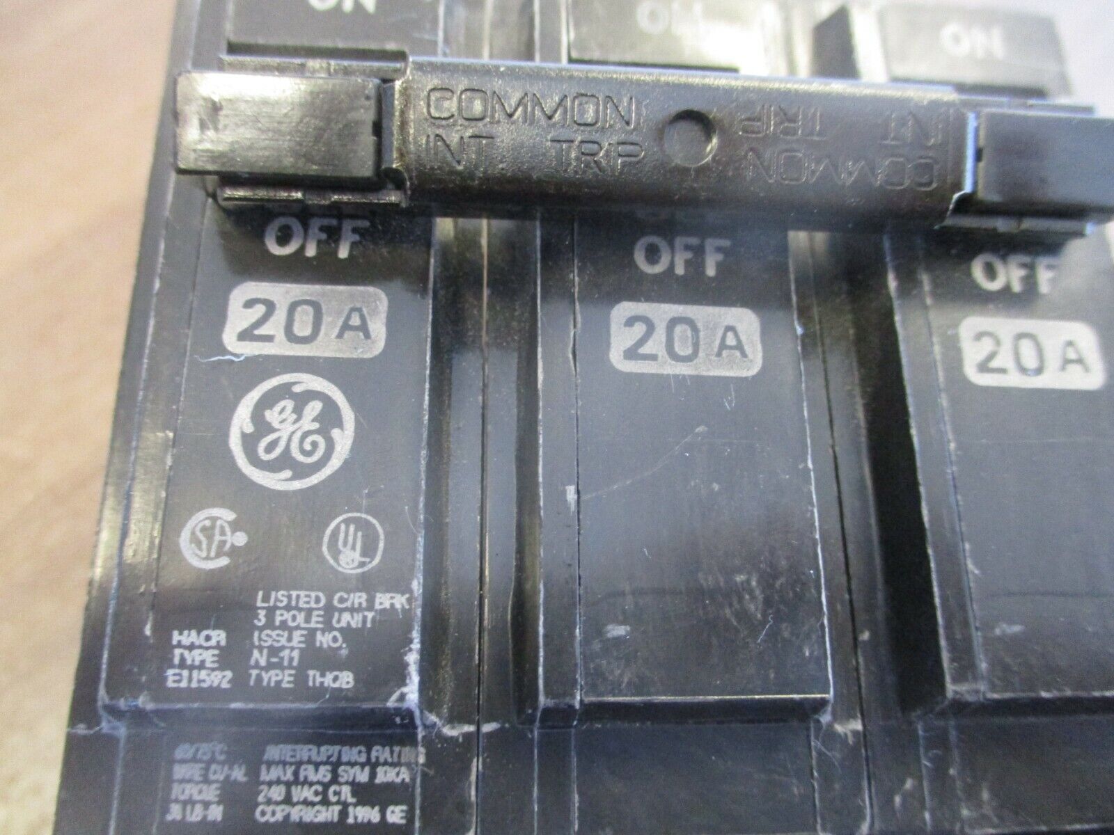 GE Bolt-On Circuit Breaker THQB3120 20A 240V 3P Used