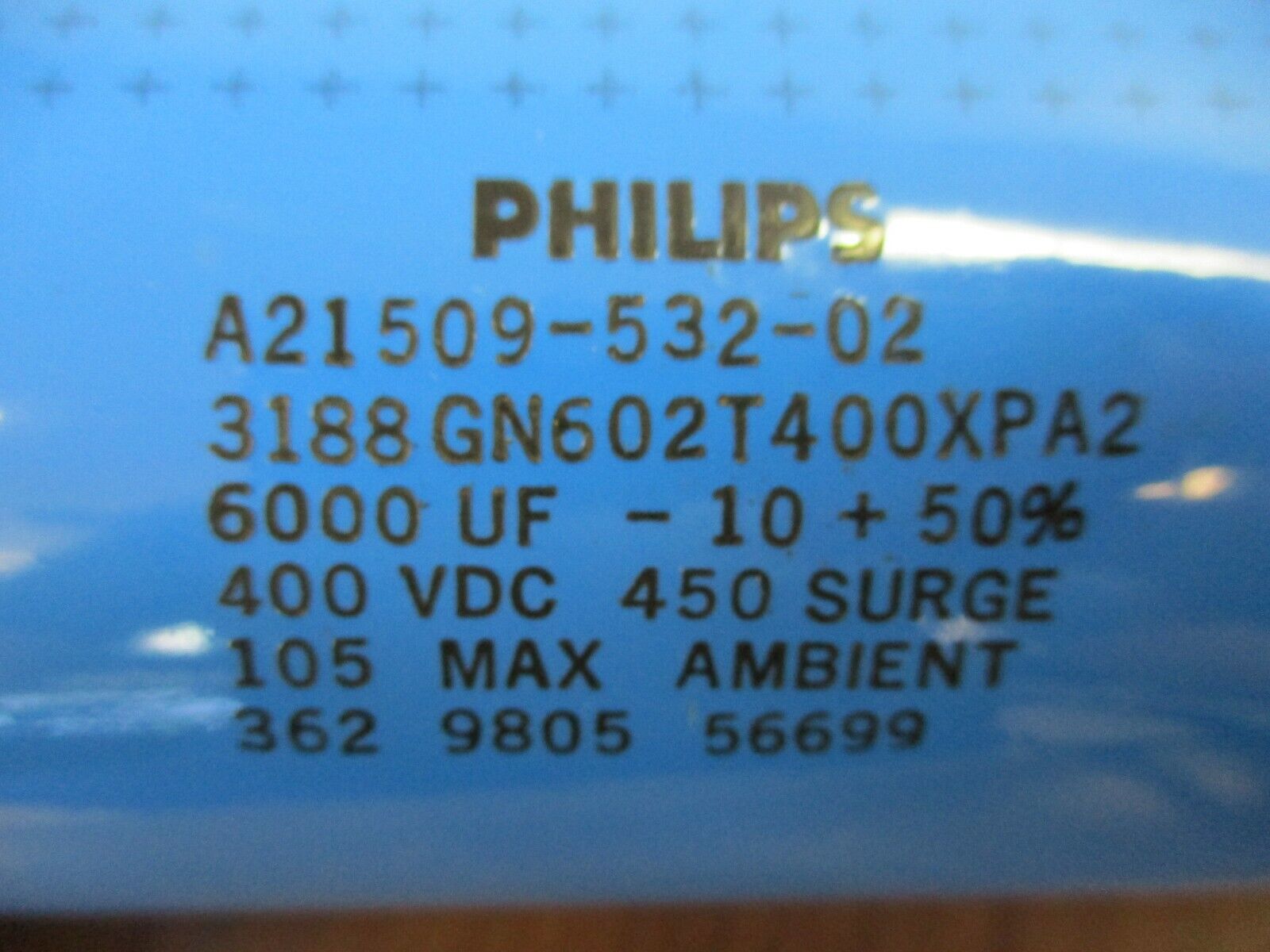 Philips Capacitor A21509-532-02 6000UF 400VDC Used