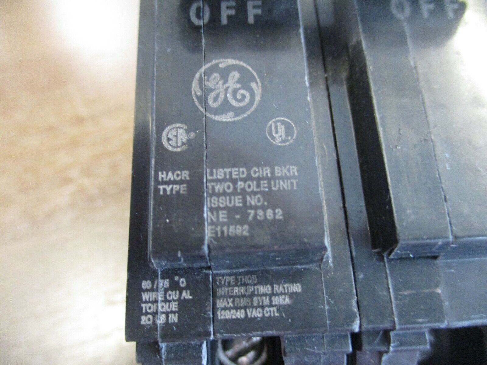 GE Bolt-On Circuit Breaker THQB2120 20A 120/240V 2P *Lot of 2* Used