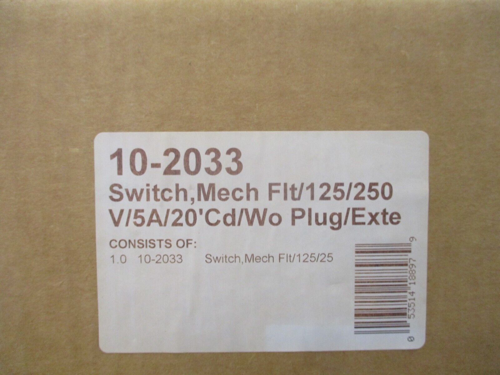 Zoeller Mechanical Float Switch 10-2033 125/250V 5A 20' Cord New Surplus