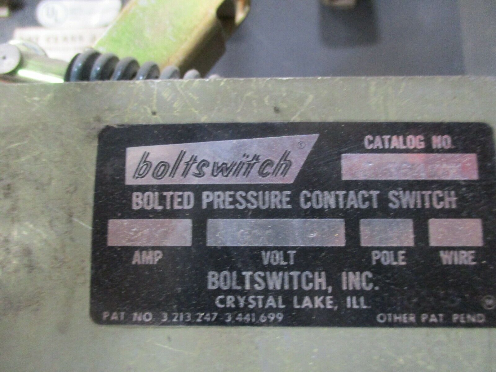 Boltswitch Bolted Pressure Contact Switch J 364WOL 200A 600V 3P 3W No Fuses Used