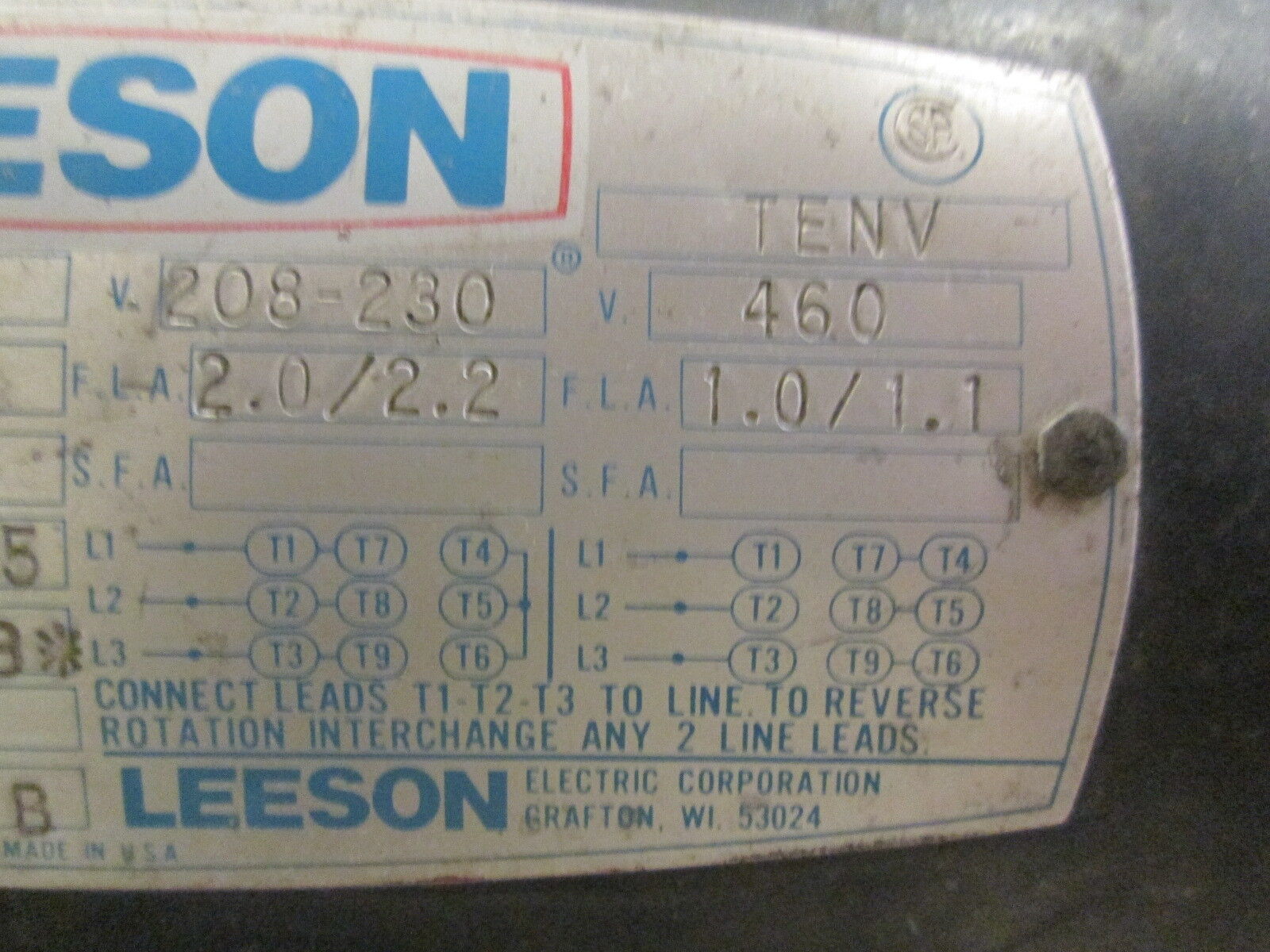 Leeson C6T17NB3B AC Motor 110032-00 ½HP 1725/1425RPM FR:D56 ENCL:TENV Used