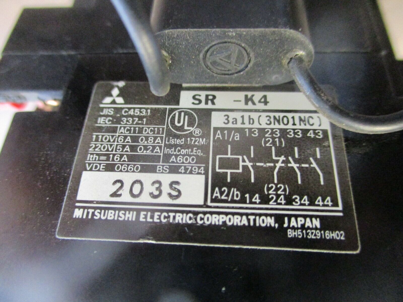 Mitsubishi Contactor SR-K4 200V Coil Used