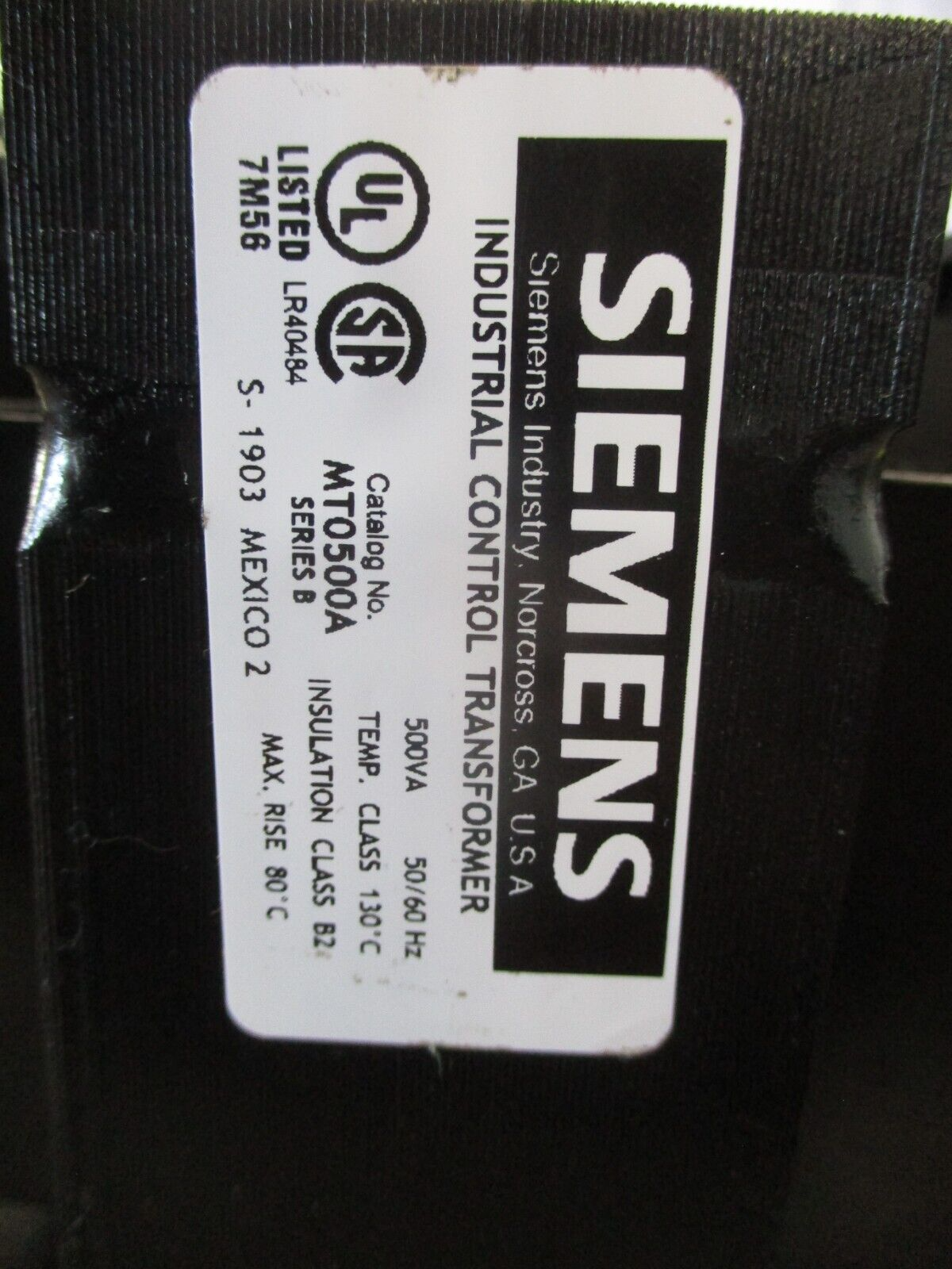 Siemens Control Transformer MT0500A Ser. B 500VA Pri: 240/480V Sec: 120V 50/60Hz