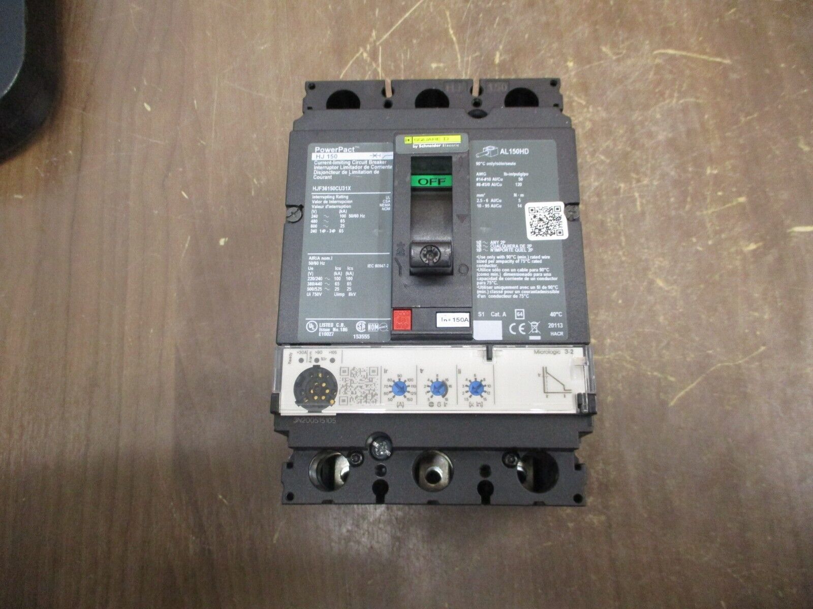 Square D PowerPact HJ 150 Circuit Breaker HJF36150CU31X 150A 600V 3P Used