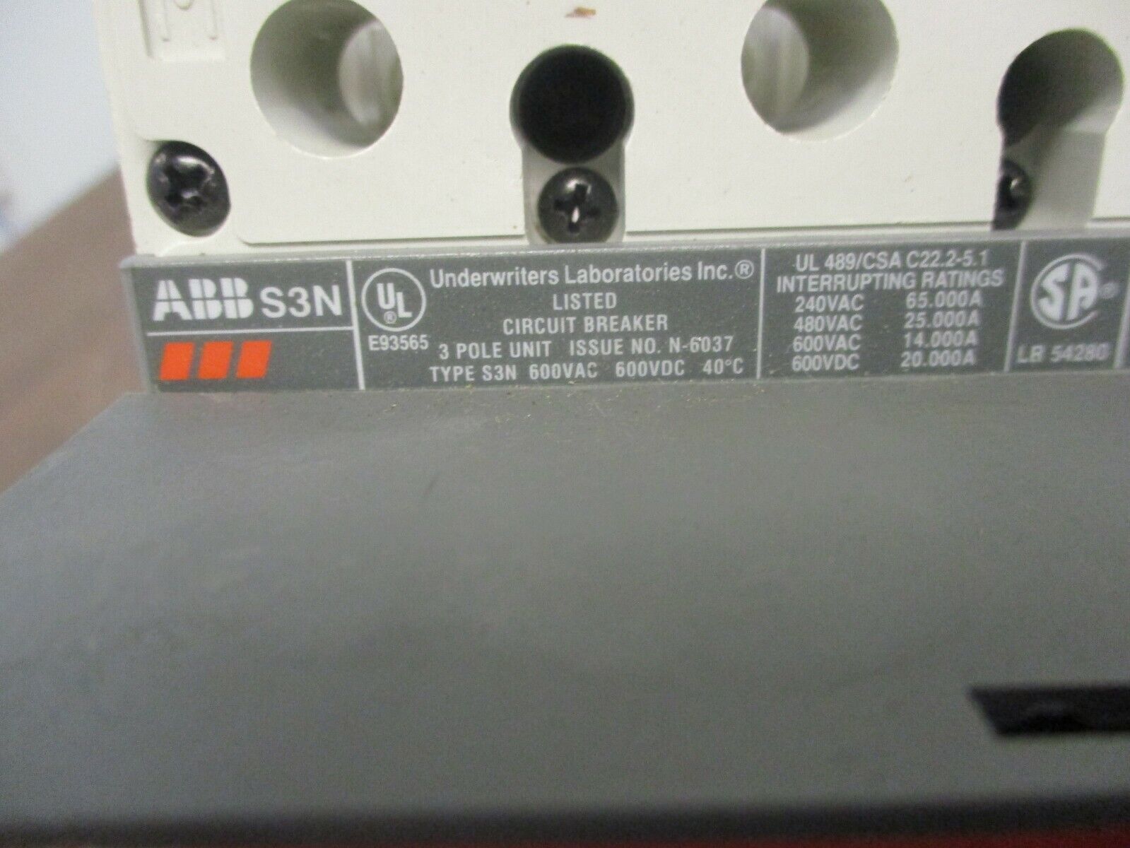 ABB Sace S3 Breaker Disconnect S3N 25A 600V 3P Used **No Handle**