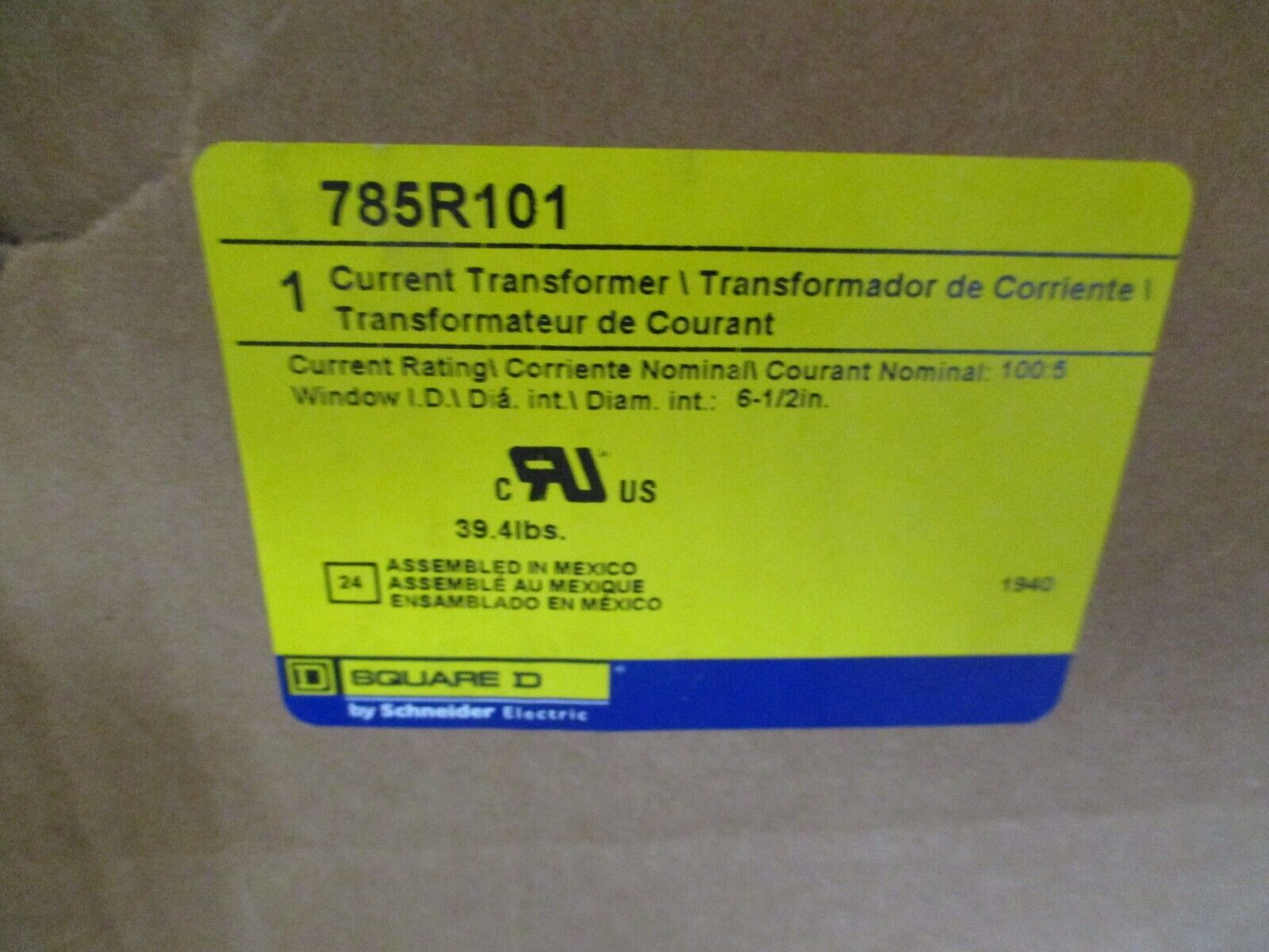 Square D Current Transformer 785R101 Ratio 100:5A *Damaged Box* New Surplus