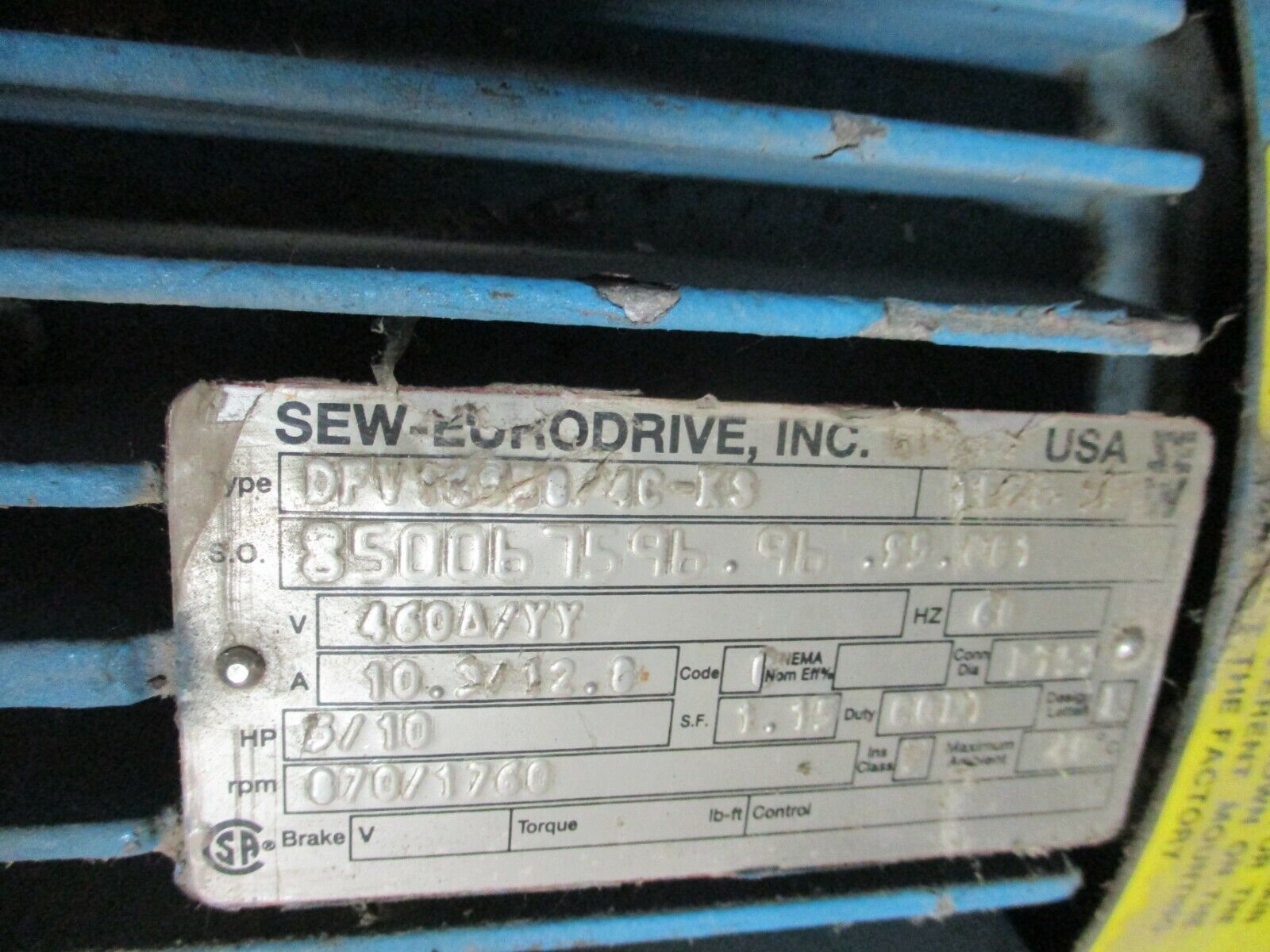 Sew-Eurodrive Severe-Duty AC Motor DFV16958.24C-KS 10HP 1800RPM Used