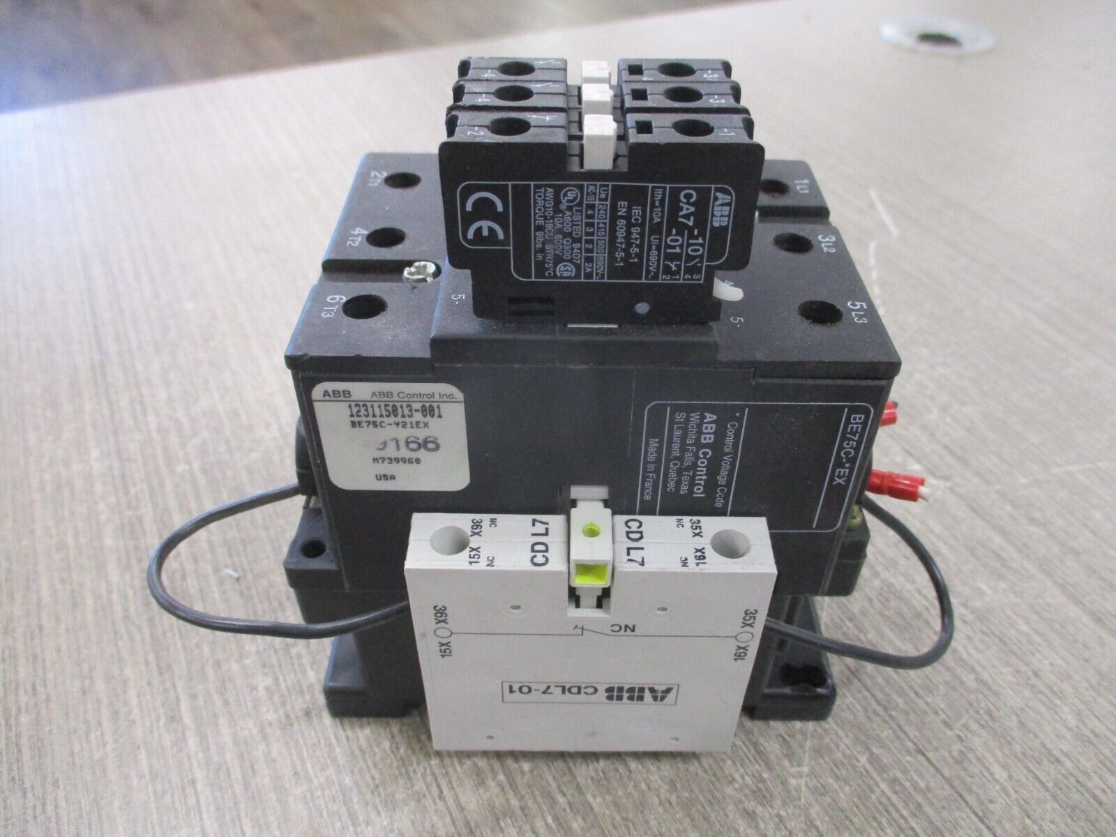 ABB Contactor BE75 24VDC Coil 105A 600V w/3 Aux Contact w/Aux Contact Block Used