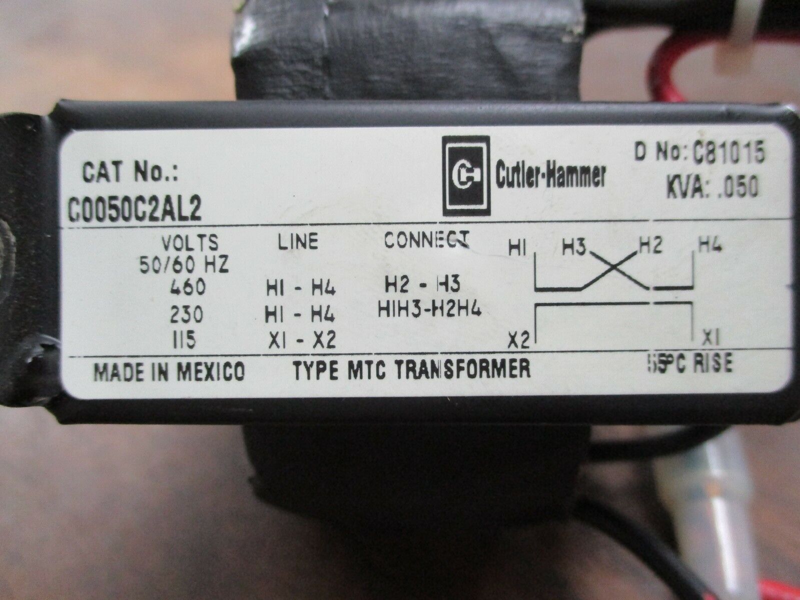 Cutler-Hammer Type MTC Transformer C0050C2AL2 0.050kVA Pri: 230/460V Sec: 115V