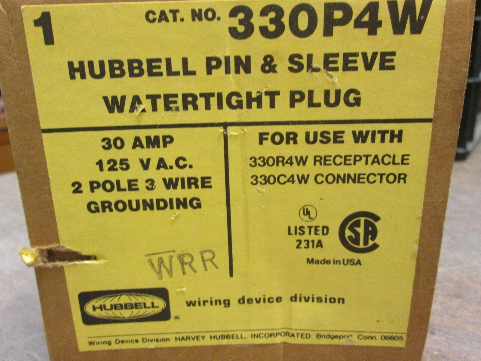 Hubbell Watertight Plug 330P4W 30A 125V 2P 3W New Surplus