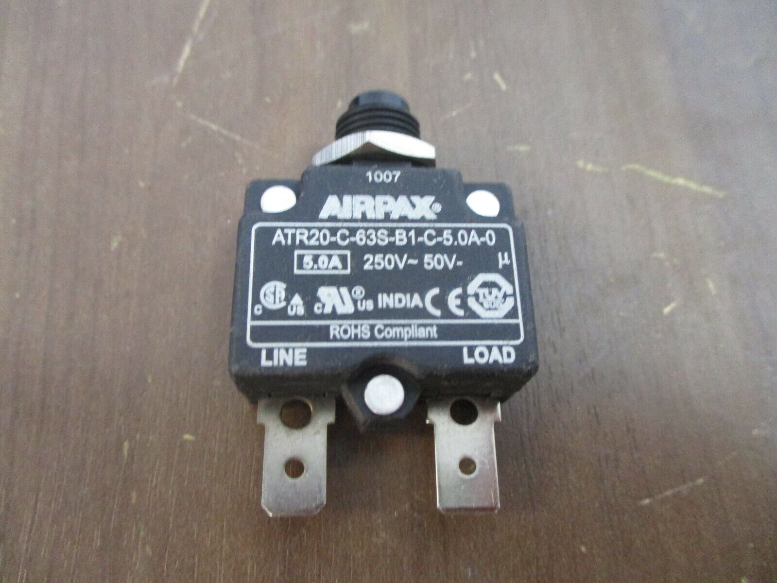 Airpax Circuit Breaker ATR20-C-63S-B1-C-5.0A-0 Rev. A 5A 125/250VAC / 50VDC