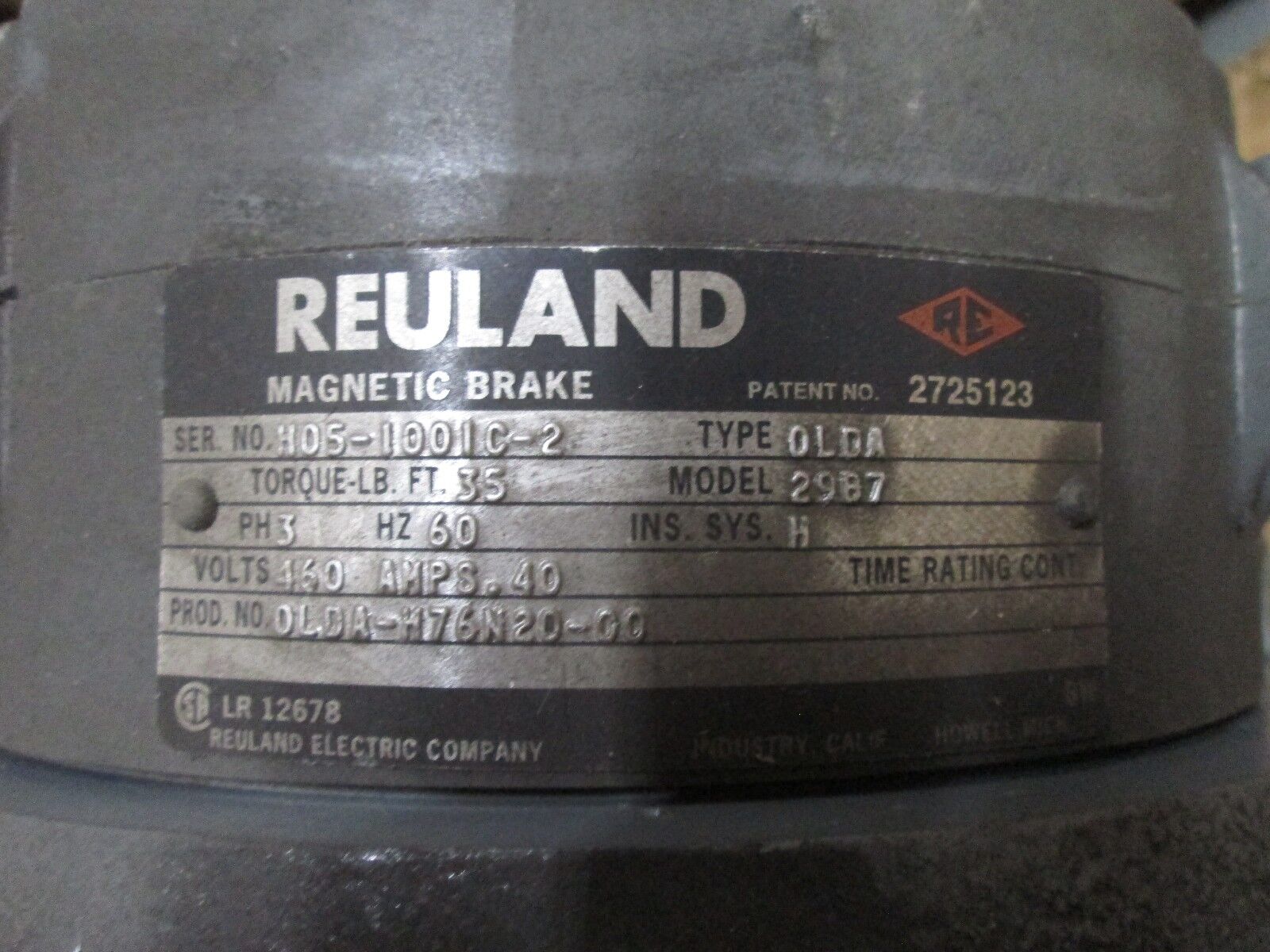 Reuland Electric AC Motor w/ Brake 5/2.5HP 1750/875RPM 460V 7/5A Used