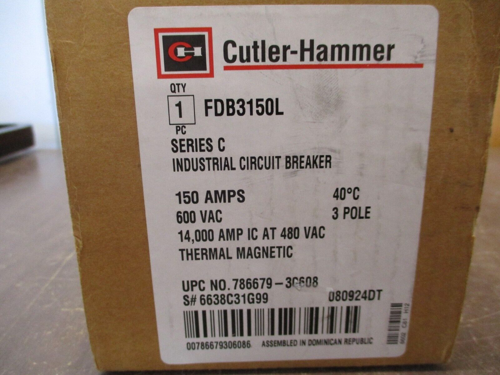 Cutler-Hammer Circuit Breaker FDB3150L 150A 600V 3P New Surplus