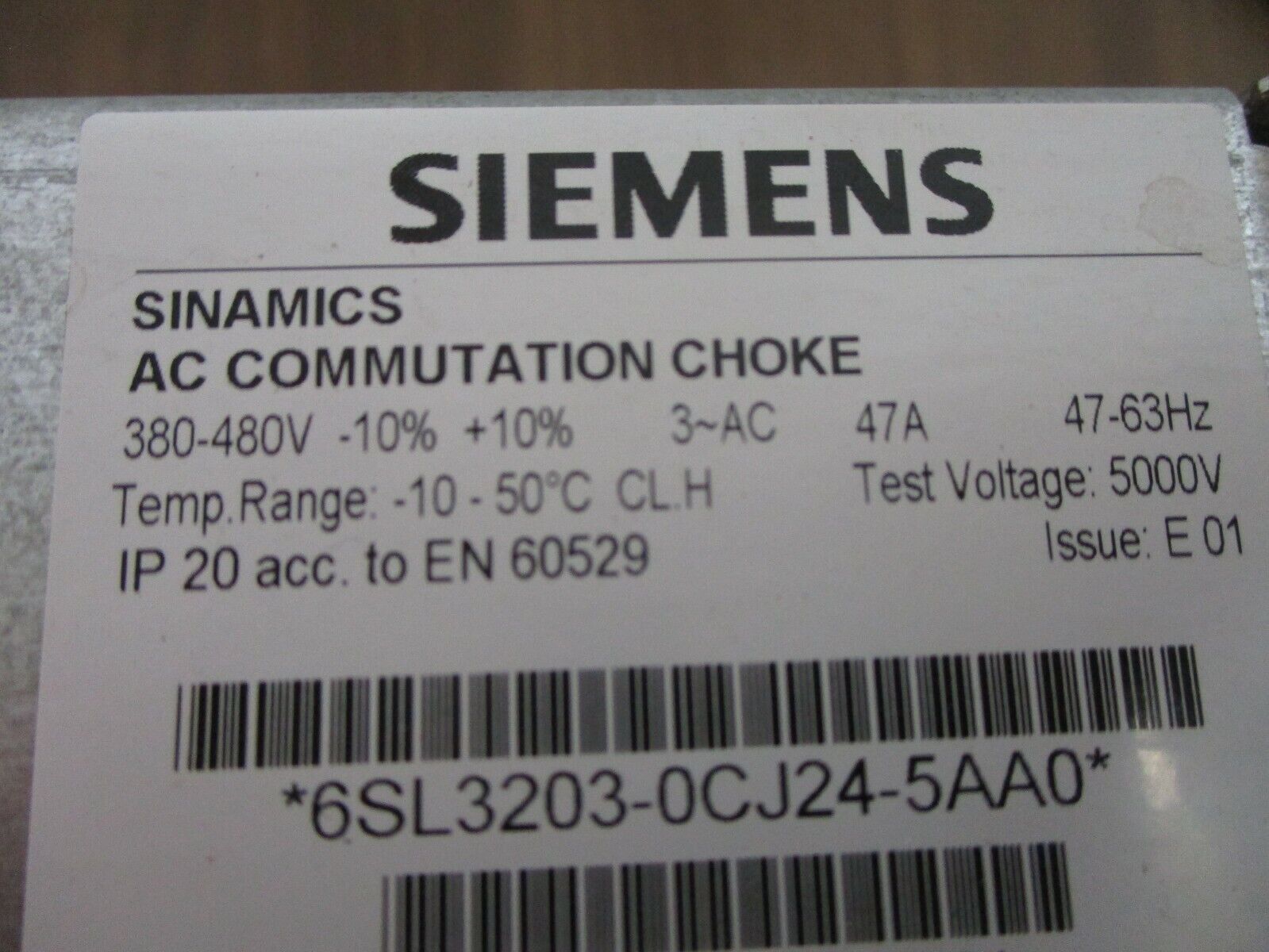 Siemens Sinamics AC Commutation Choke 6SL3203-0CJ24-5AA0 380-480V 3Ph 47A Used