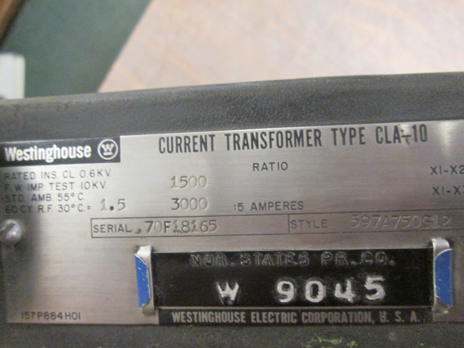 Westinghouse Type CLA-10 Current Transformer 597A750G12 Ratio 1500/3000:5A Used