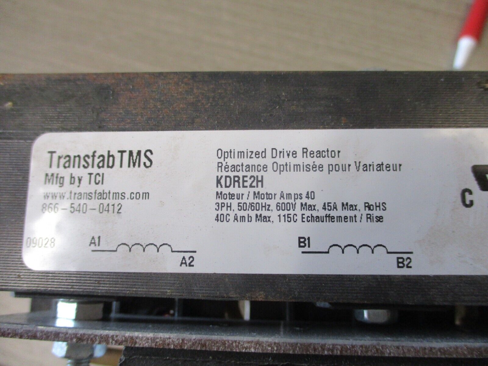 TCI TransfabTMS Optimized Drive Reactor KDRE2H 45A Max 600V Max 50/60HZ 3PH Used