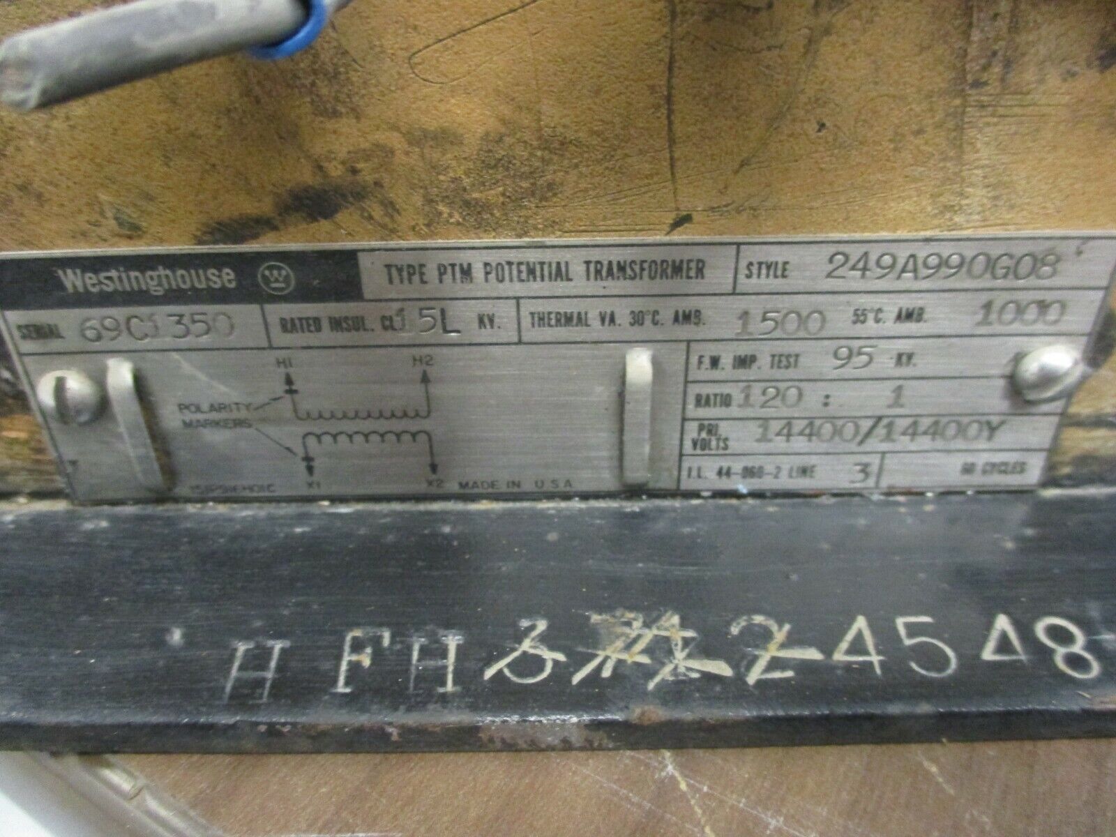 Westinghouse Type PTM Potential Transformer 249A990G08 Ratio 120:1 Pri:14400V