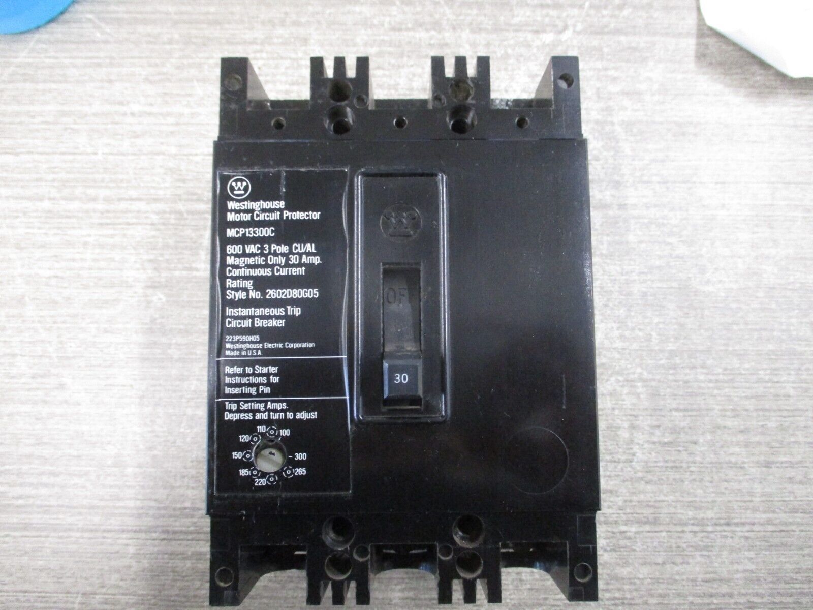 Westinghouse Motor Protector Circuit Breaker MCP13300C Trip: 100-300A 600V 3P