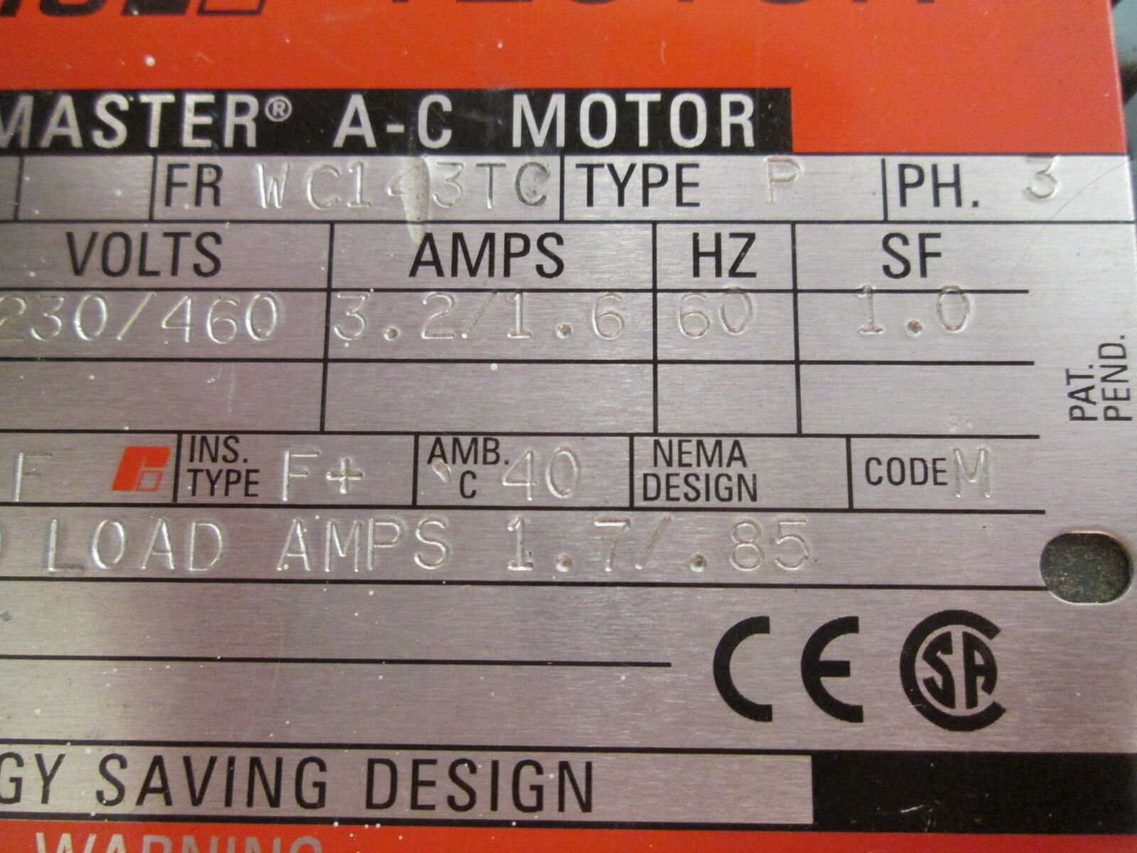 Reliance AC Motor w/ Encoder P14A5803P-AC 1HP 1736RPM FR:WC143TC 230/460V Used