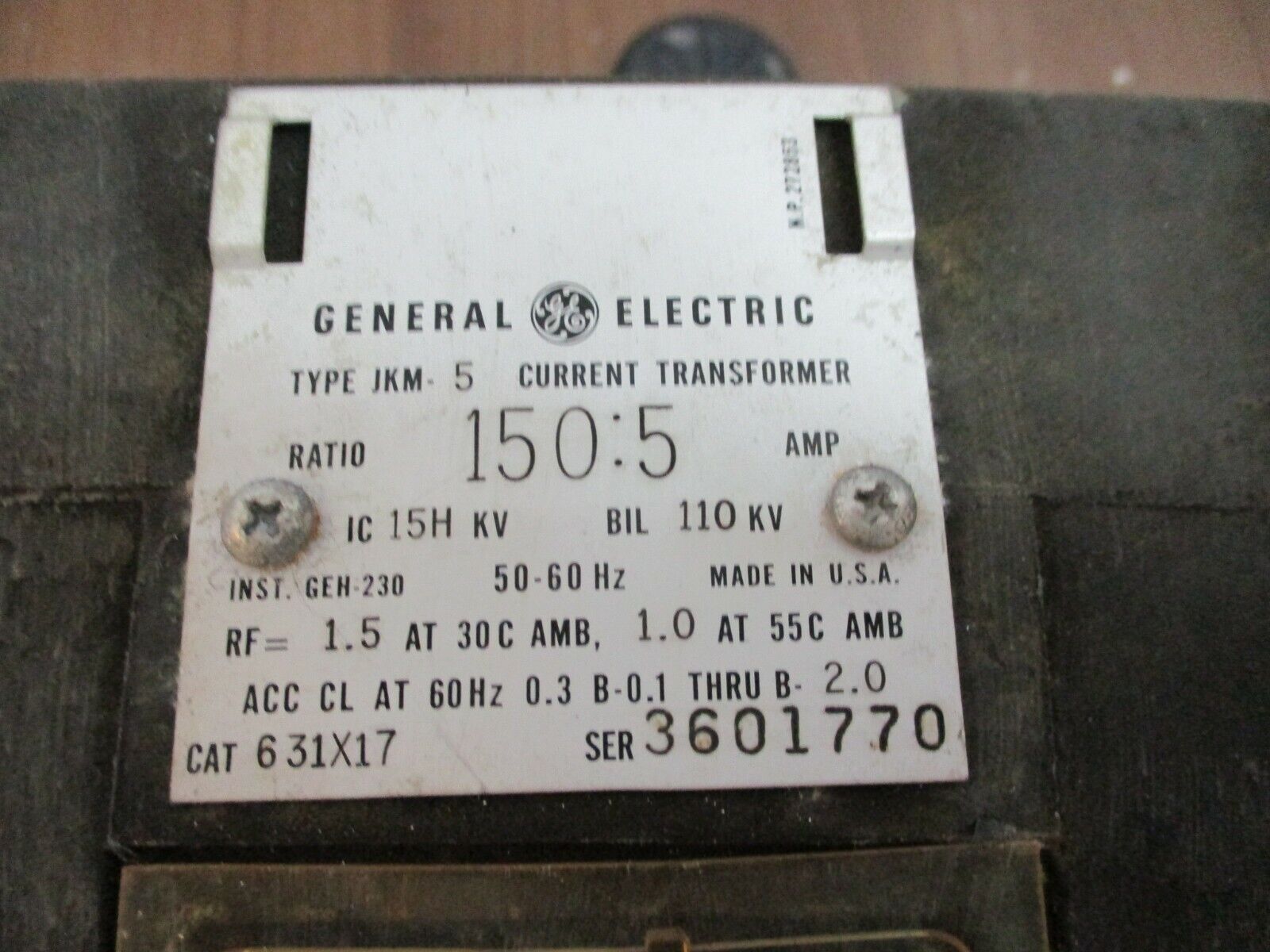 GE Type JKM-5 Current Transformer 631X17 Ratio 150:5A 50-60Hz 110kV BIL Used