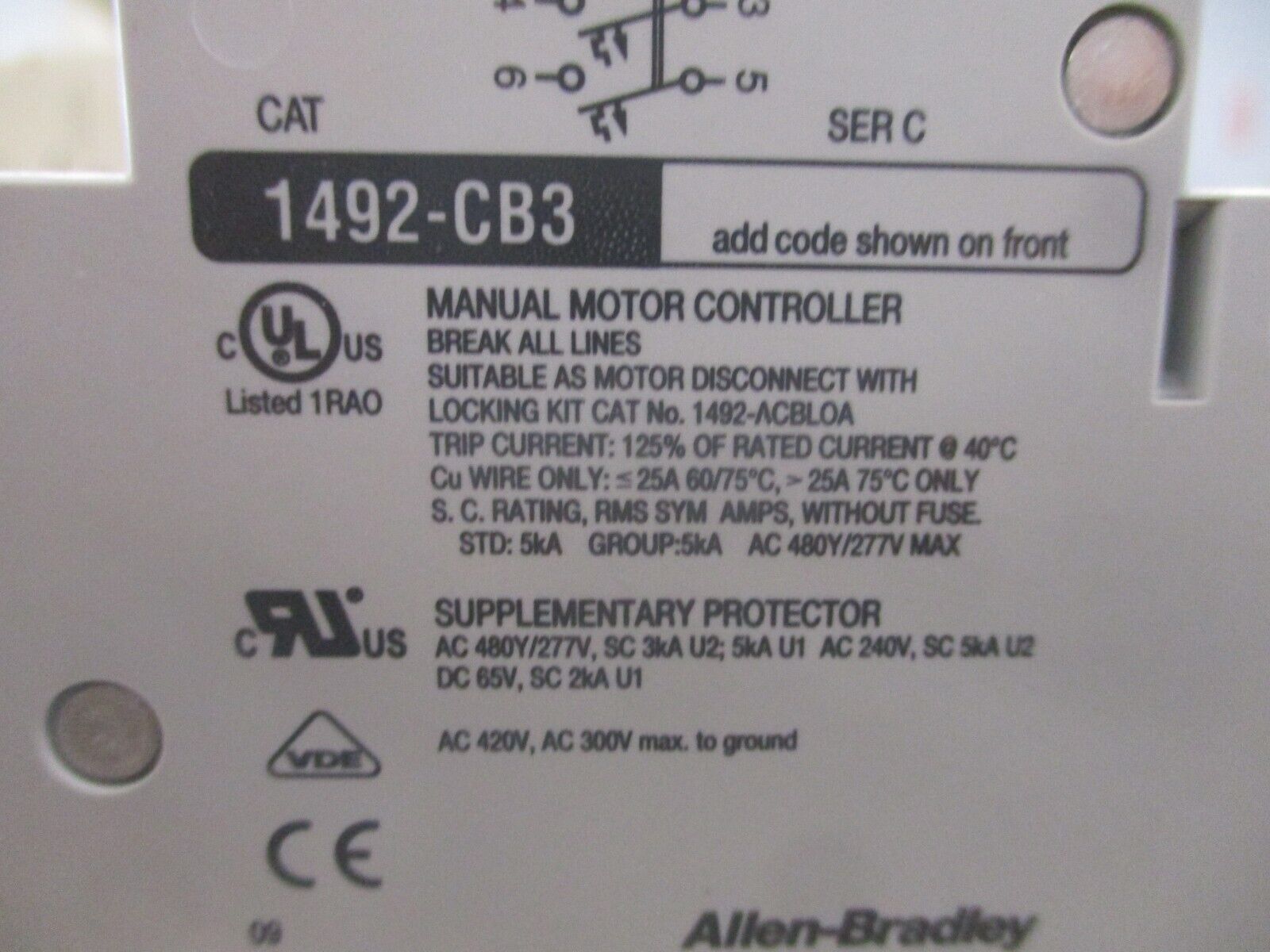 Allen-Bradley Circuit Breaker 1492-CB3H150 Ser. C 15A 480V 3P New Surplus